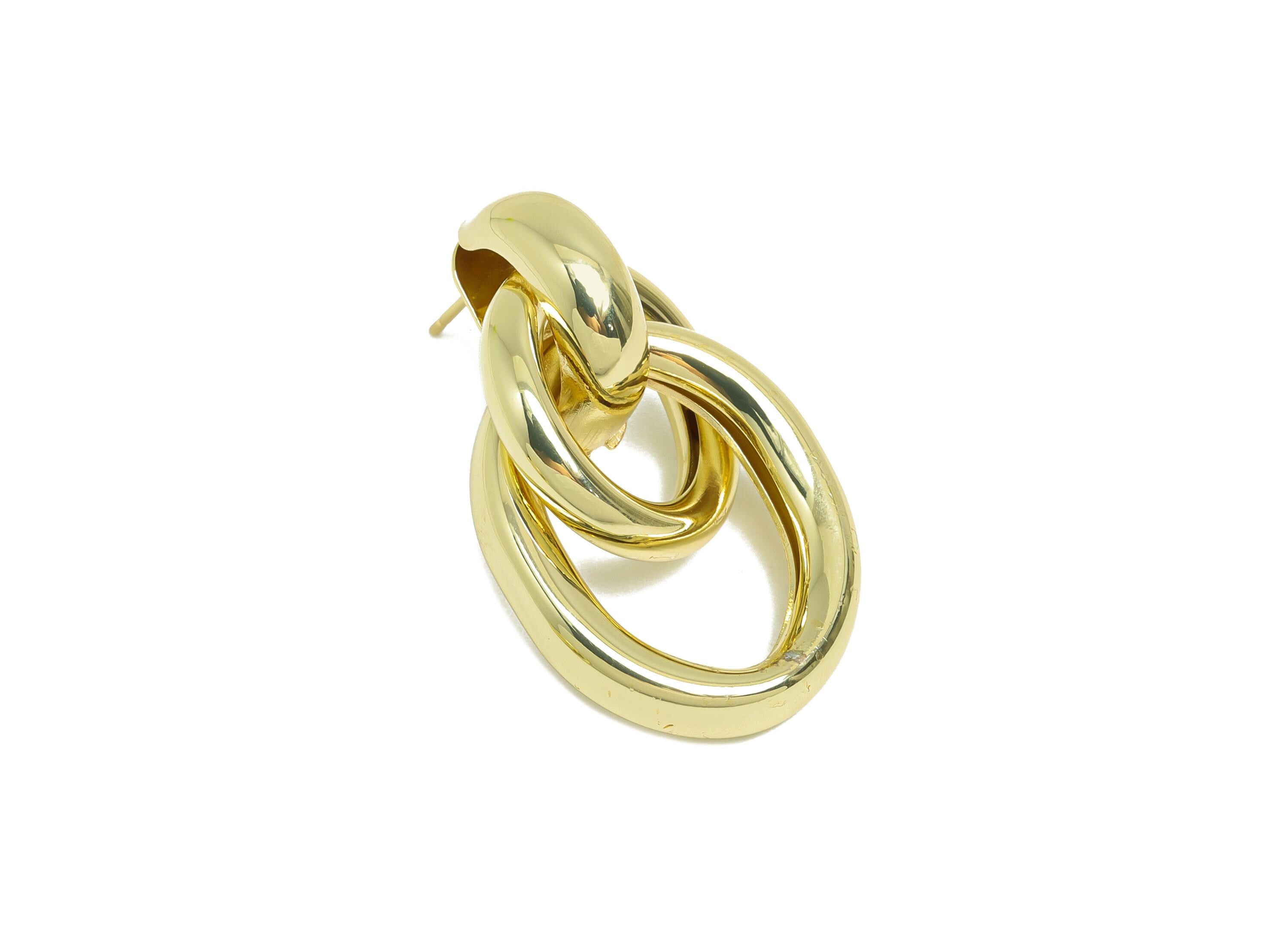 Brass Dangle Earring Stud - Gold Interlock Chain Earring Post - Statement Dangle Earring Post -14K Real Gold-Plated - 35x21x11mm -RGP9448-14 - DOMEDBAZAAR