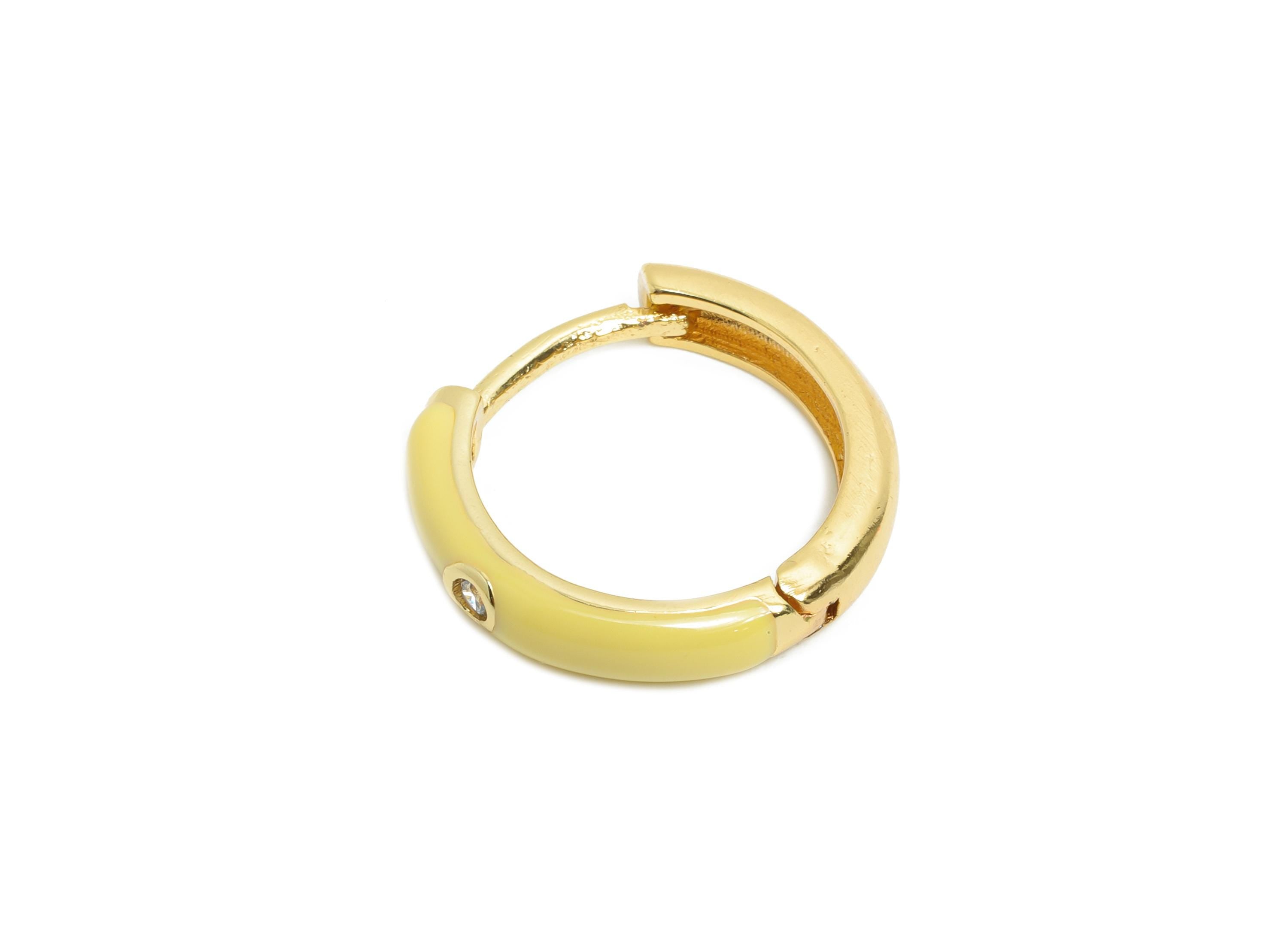 Brass CZ Hoop Earring - Yellow Enamel CZ Huggie Earring - Classic Hoop Minimalist Jewelry -18K Real Gold Plated -19.49x19.19x3.72mm -RGP9762 - DOMEDBAZAAR