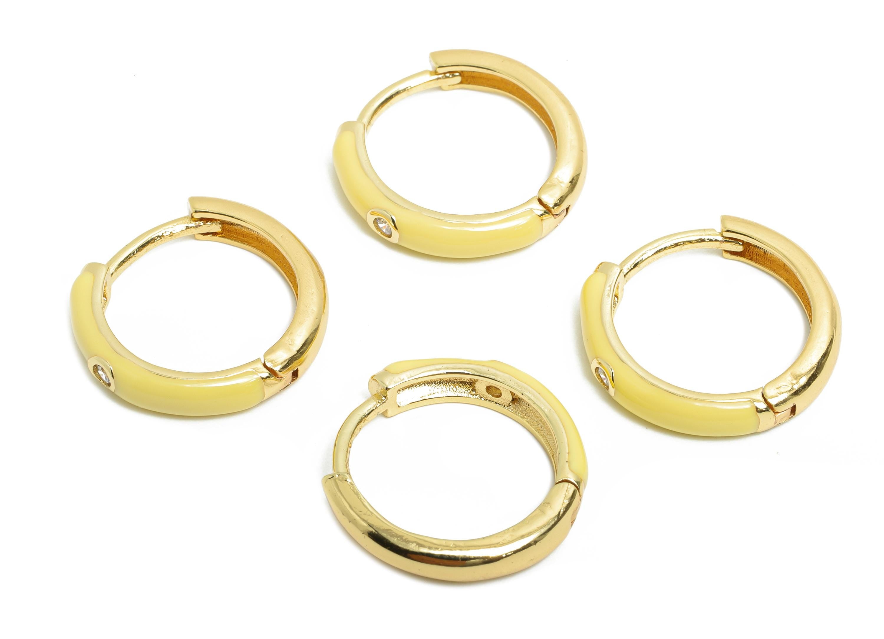 Brass CZ Hoop Earring - Yellow Enamel CZ Huggie Earring - Classic Hoop Minimalist Jewelry -18K Real Gold Plated -19.49x19.19x3.72mm -RGP9762 - DOMEDBAZAAR