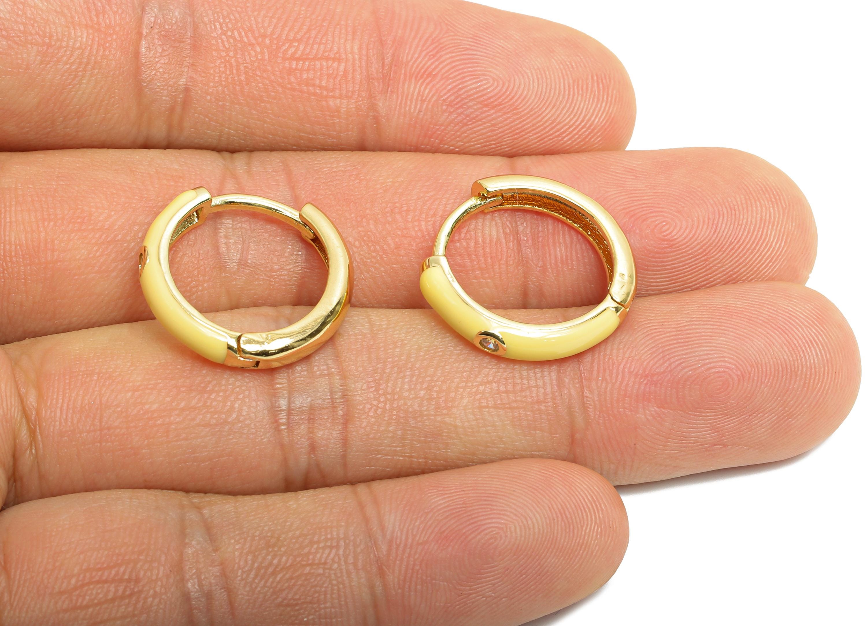 Brass CZ Hoop Earring - Yellow Enamel CZ Huggie Earring - Classic Hoop Minimalist Jewelry -18K Real Gold Plated -19.49x19.19x3.72mm -RGP9762 - DOMEDBAZAAR