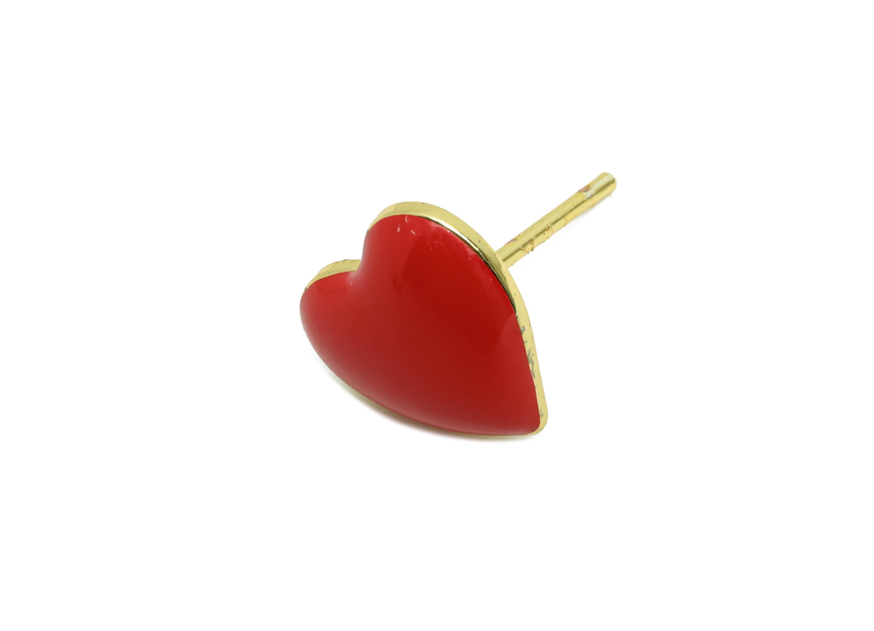 Brass Enamel Heart Stud - Red Enamel Chic Colorful Earrings Stud - Minimalism Jewelry - 18K Real Gold Plating - 9.88x9.74x0.79mm - RGP9821 - DOMEDBAZAAR