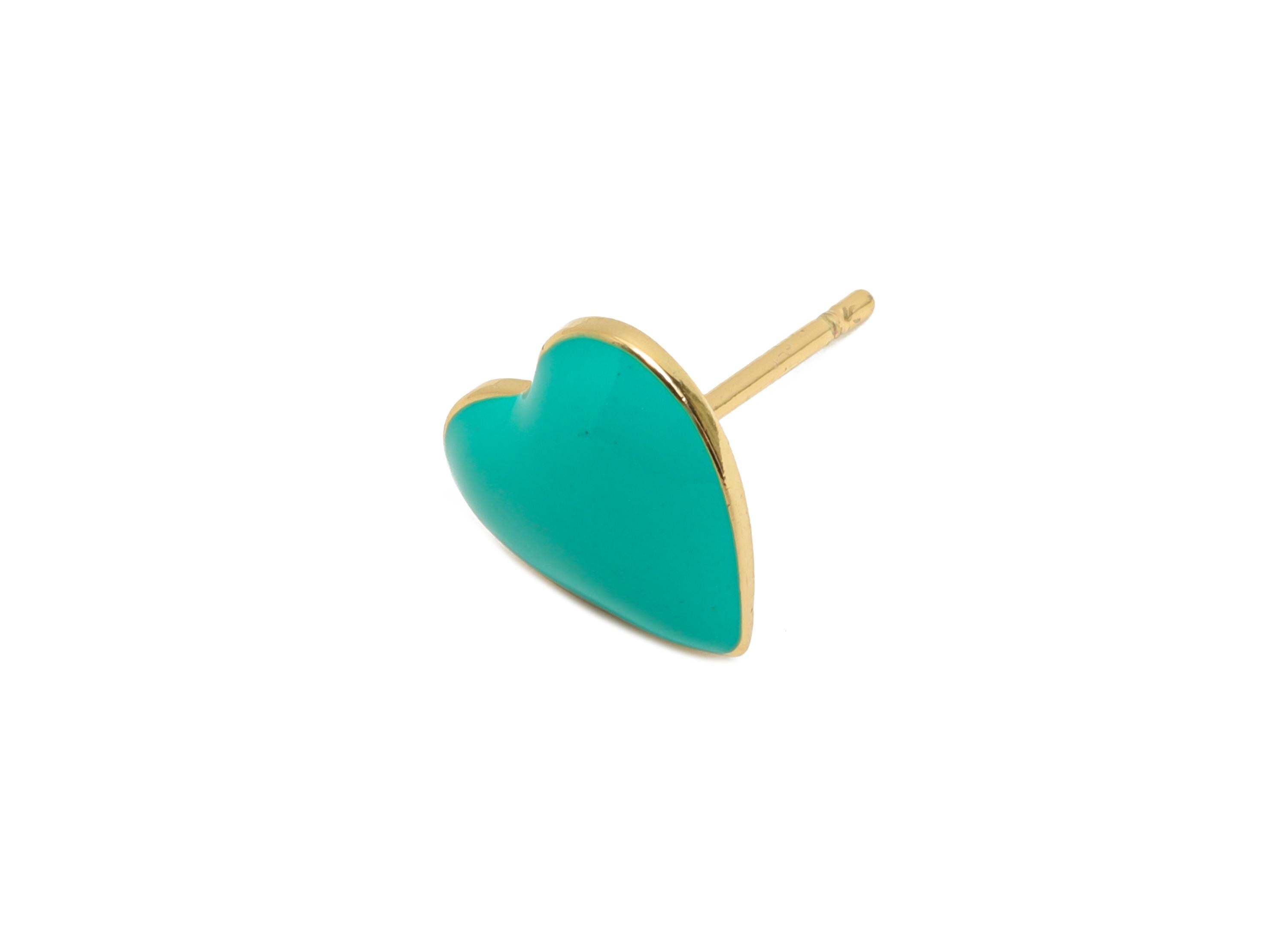 Brass Enamel Heart Stud - Green Enamel Chic Colorful Earrings Stud - Minimalism Jewelry - 18K Real Gold Plating - 9.88x9.74x0.79mm - RGP9820 - DOMEDBAZAAR