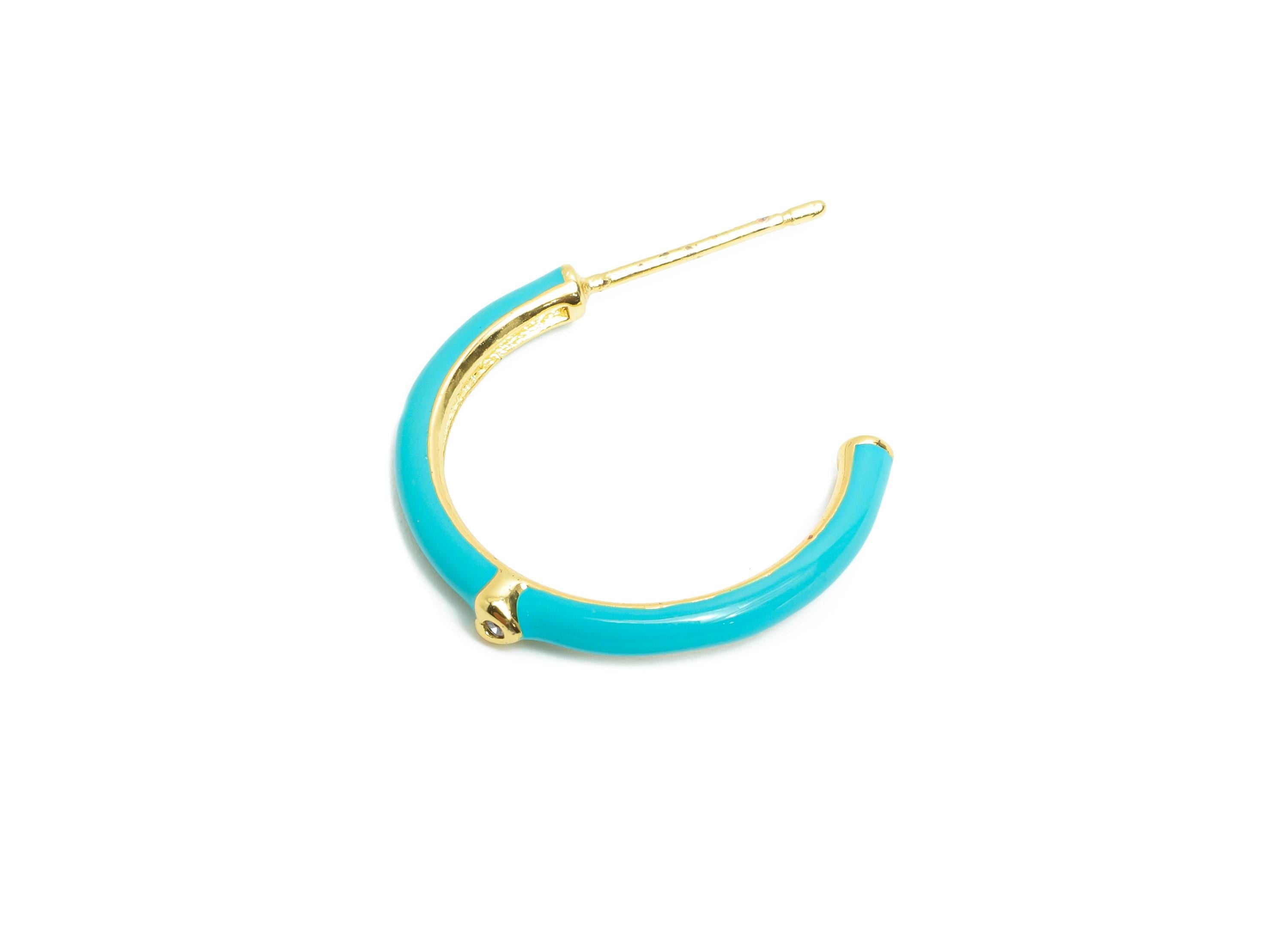 Brass Open C Hoop Stud - Chic Enamel CZ Hoop Stud Earring - Gold Minimalist Earring Post - 18K Real Gold Plated -19.17x25.33x0.77mm -RGP9745 - DOMEDBAZAAR