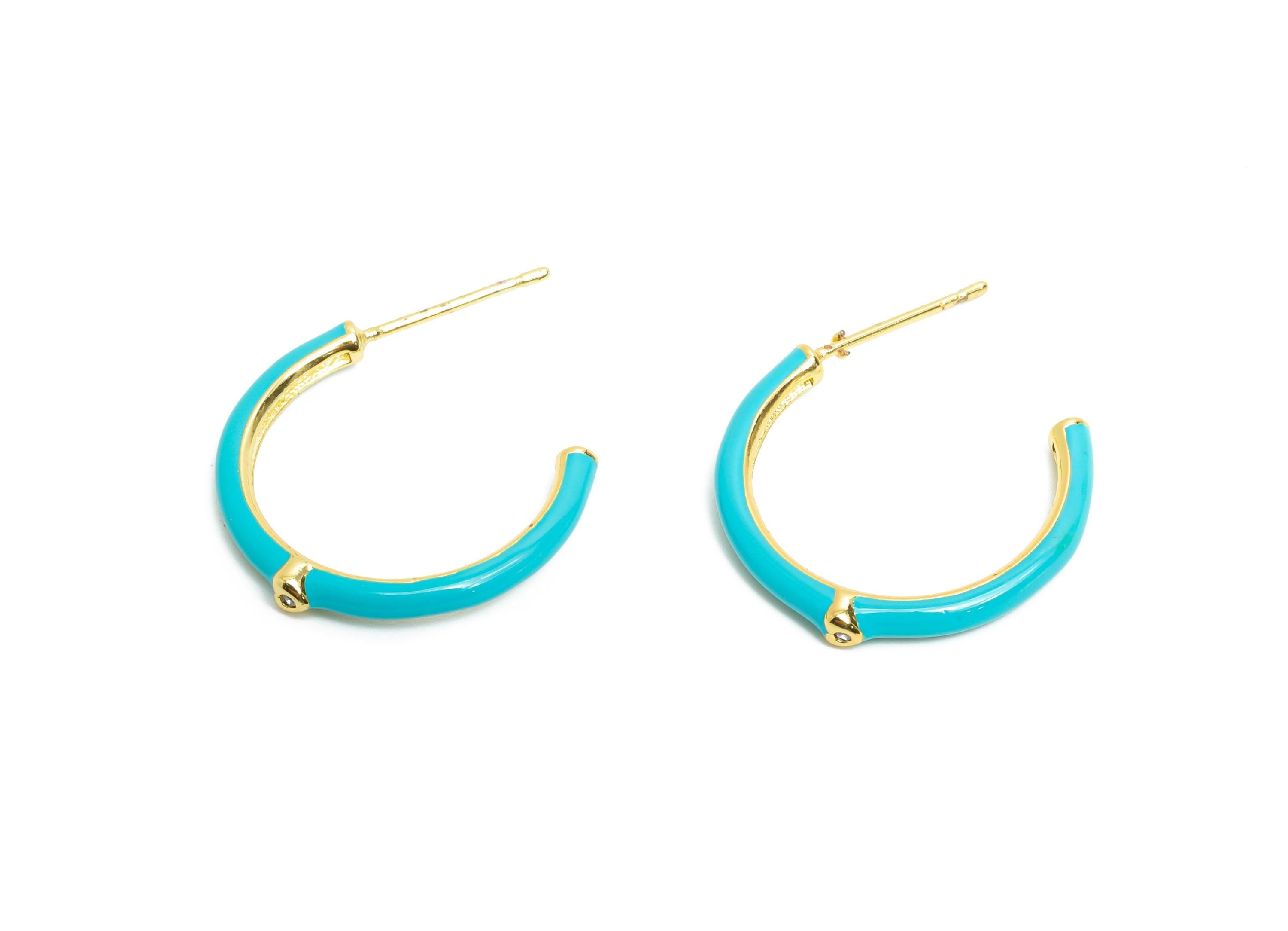 Brass Open C Hoop Stud - Chic Enamel CZ Hoop Stud Earring - Gold Minimalist Earring Post - 18K Real Gold Plated -19.17x25.33x0.77mm -RGP9745 - DOMEDBAZAAR