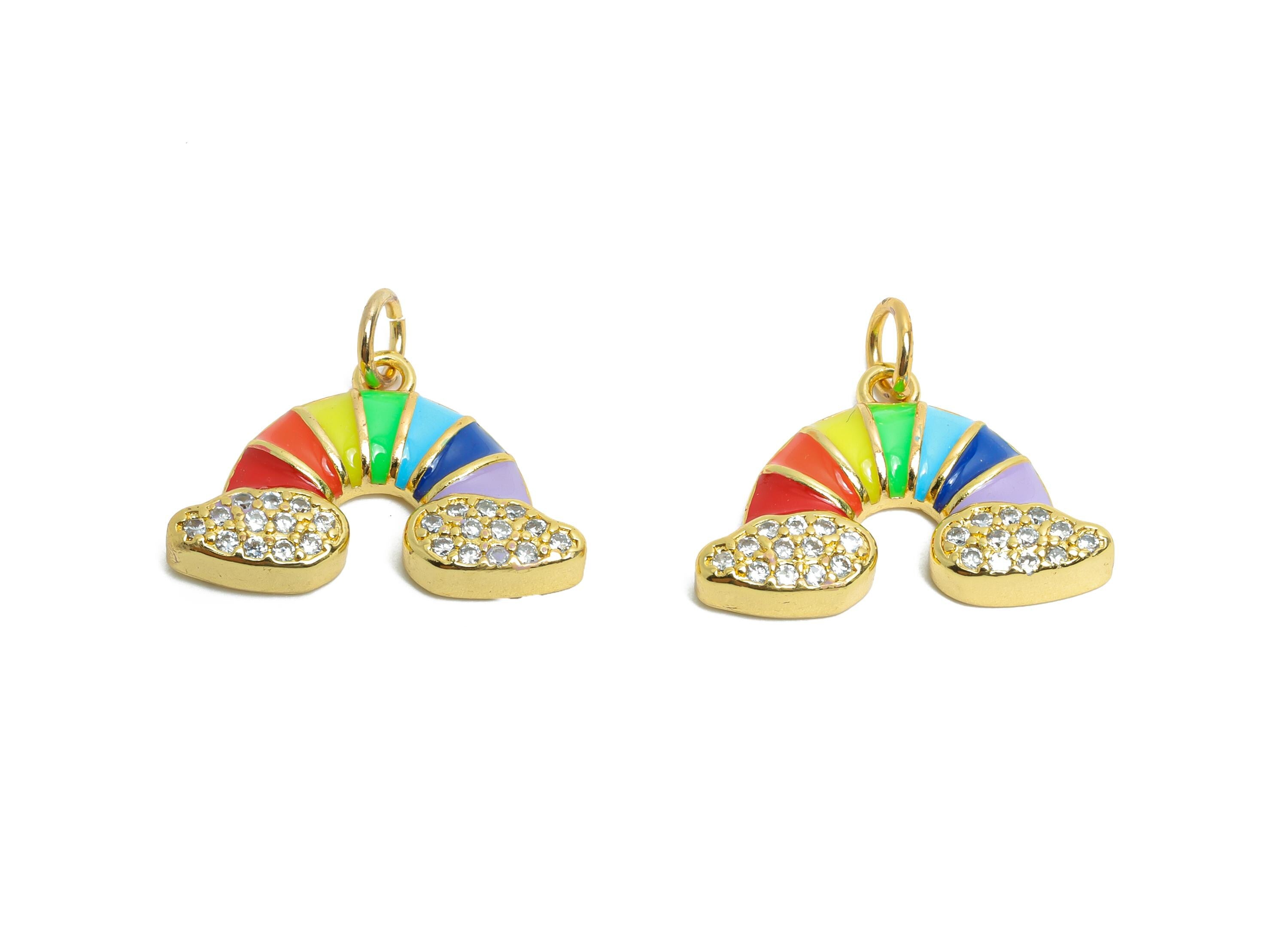 Brass CZ Rainbow Pendant - Colorful Enamel Pendant for Necklace - Danity Gold Jewelry - 18K Real Gold Plating - 13.82x20.26x3.54mm - RGP9731 - DOMEDBAZAAR