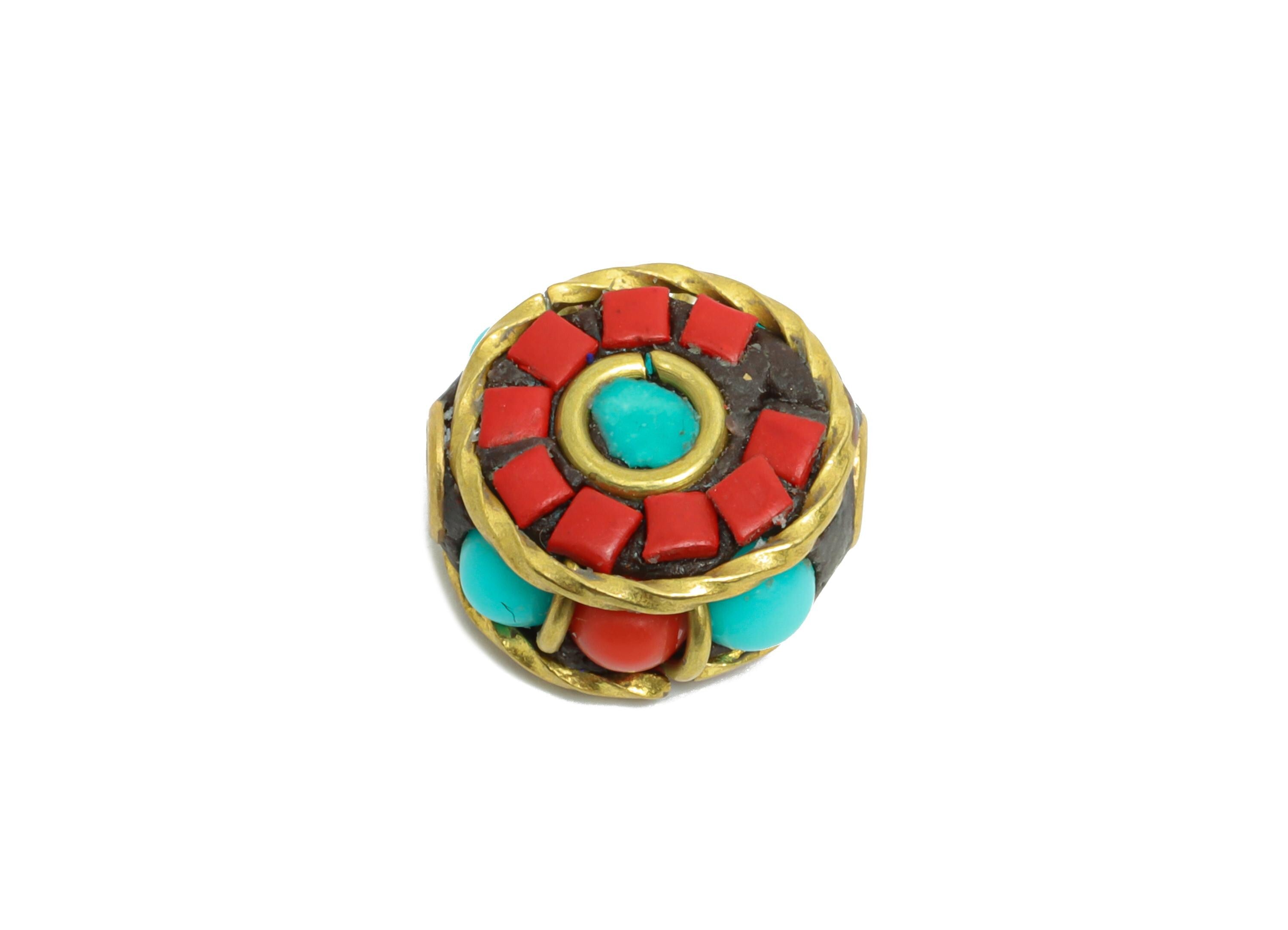 Handmade Brass Spacer Bead - Bohemian Bead Nepalese Colorful Beads For Necklace - Resin Tassel DIY Bracelet Accessories - 13x13x7mm -RGP9855 - DOMEDBAZAAR