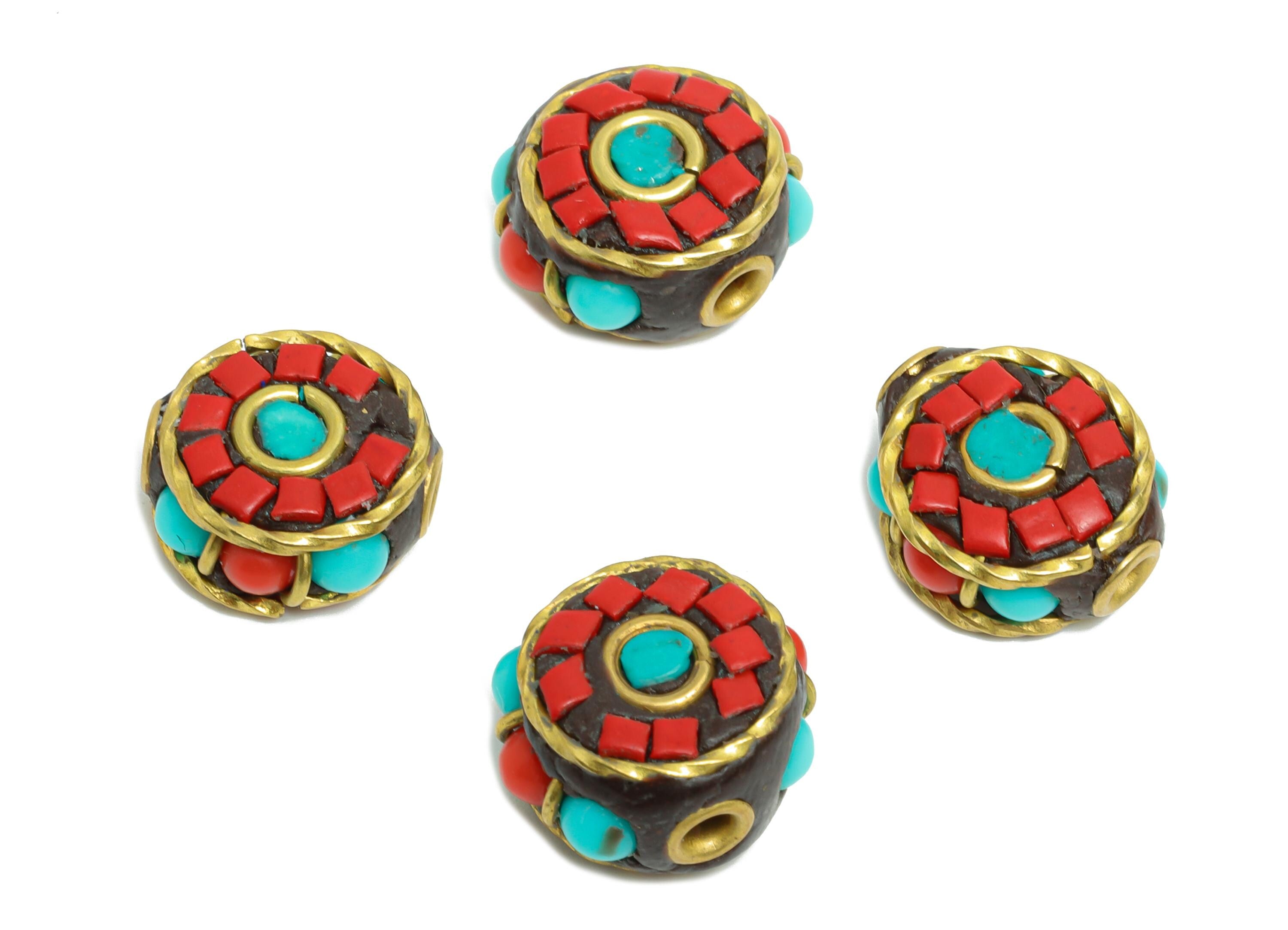 Handmade Brass Spacer Bead - Bohemian Bead Nepalese Colorful Beads For Necklace - Resin Tassel DIY Bracelet Accessories - 13x13x7mm -RGP9855 - DOMEDBAZAAR