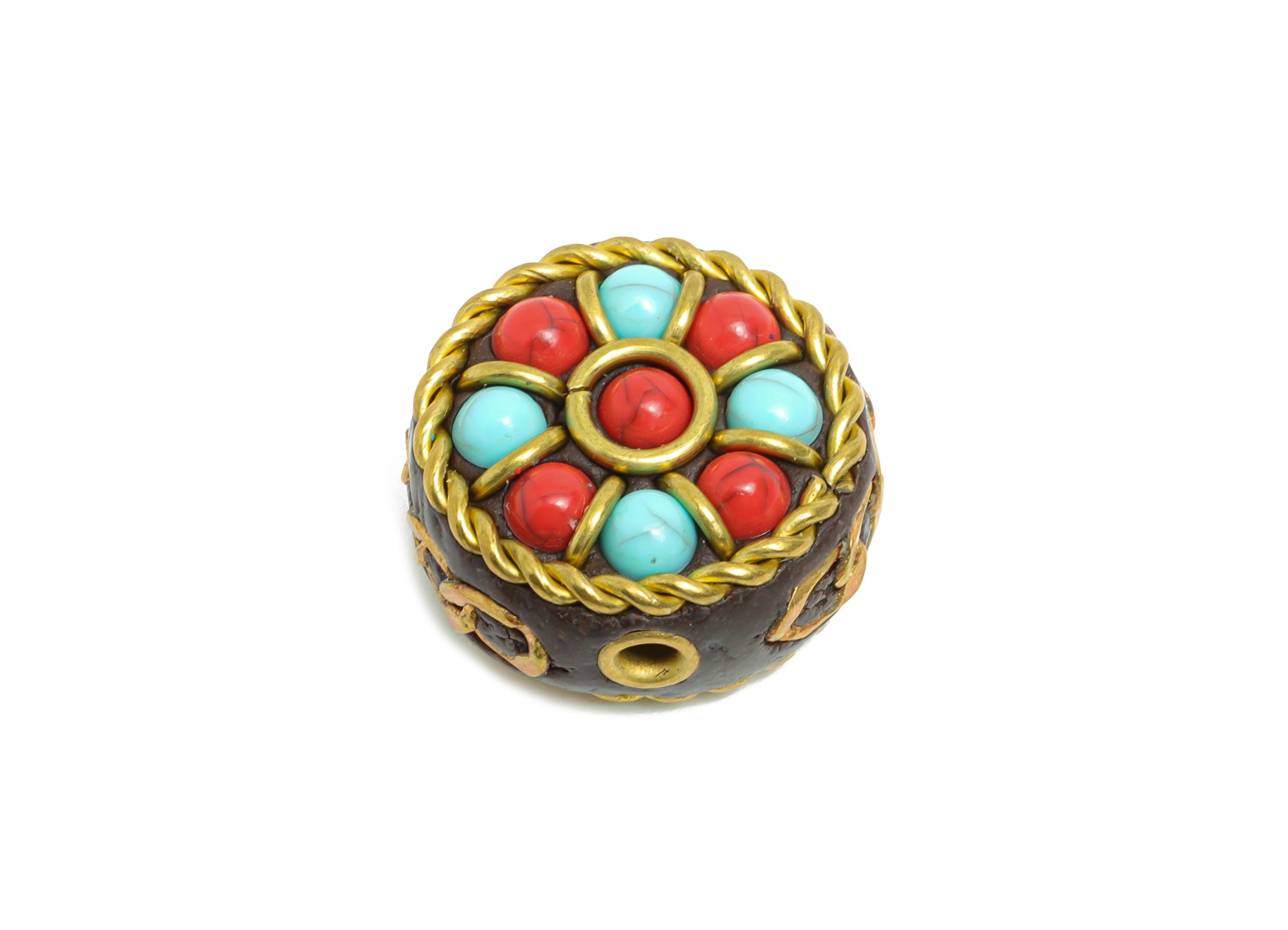 Handmade Brass Spacer Bead - Polymer Clay Nepalese Bracelet - Resin Tassel DIY Handmade Accessories - Bohemian Bead - 19x19x9.69mm - RGP9853 - DOMEDBAZAAR