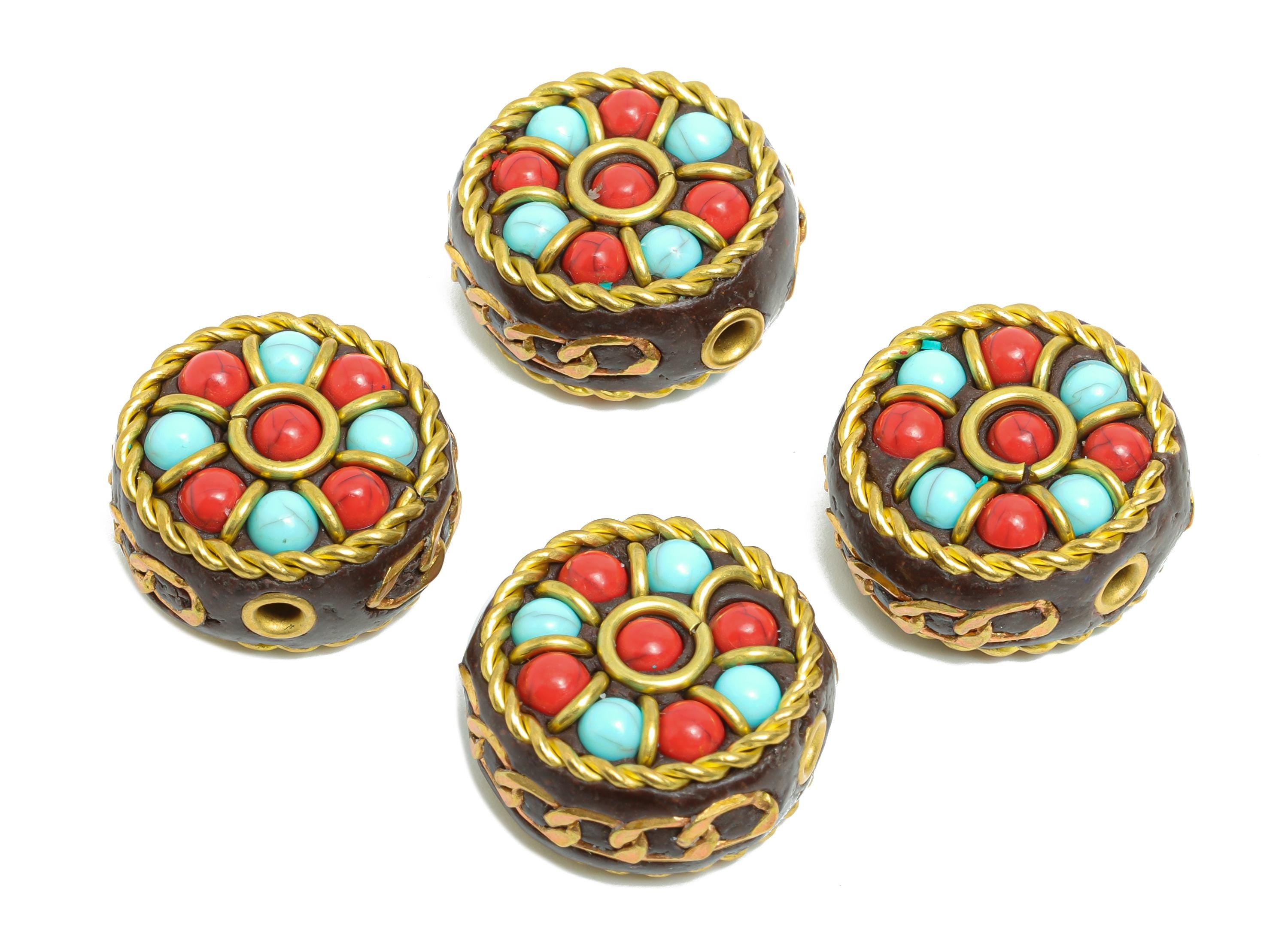 Handmade Brass Spacer Bead - Polymer Clay Nepalese Bracelet - Resin Tassel DIY Handmade Accessories - Bohemian Bead - 19x19x9.69mm - RGP9853 - DOMEDBAZAAR