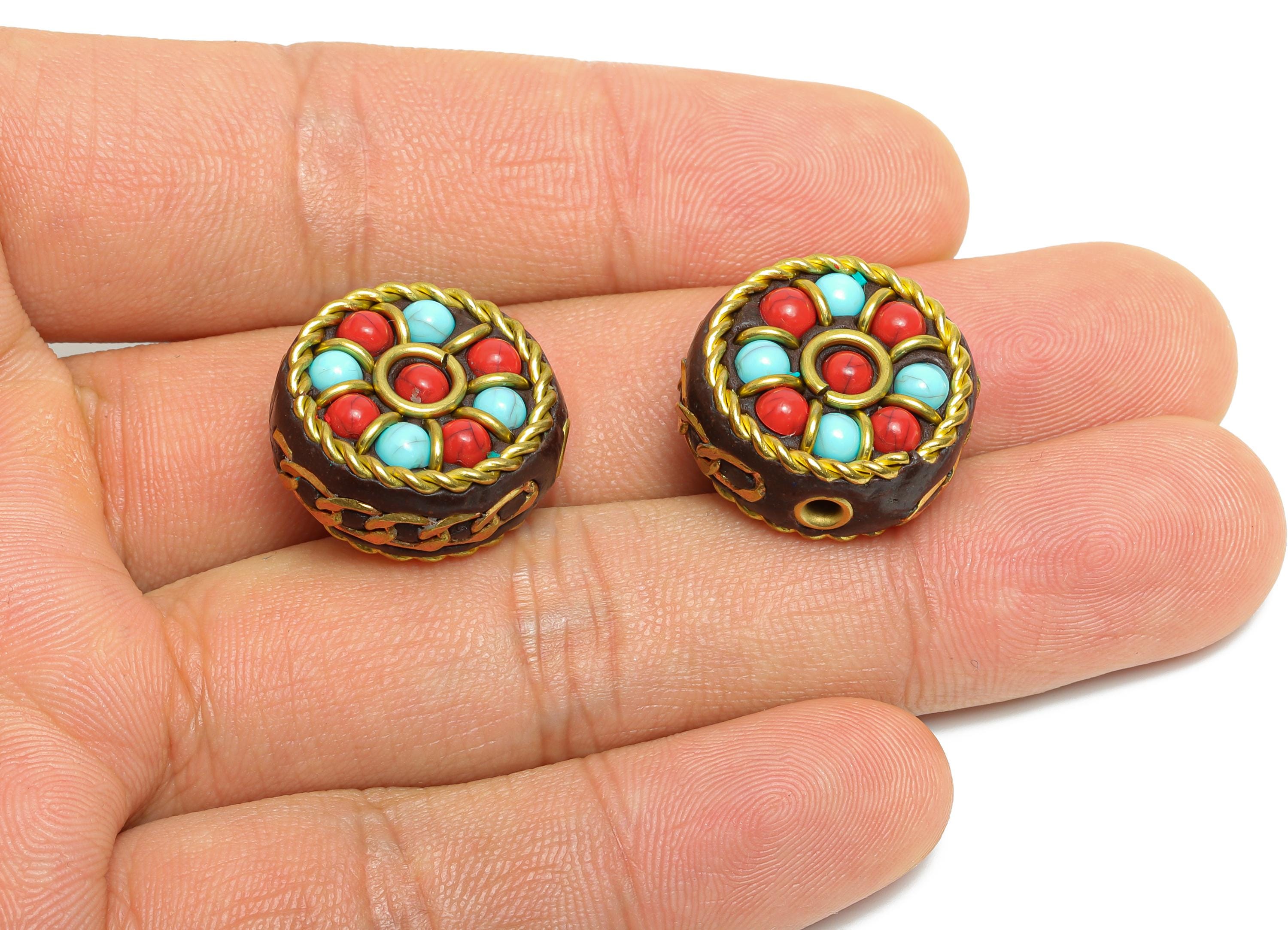 Handmade Brass Spacer Bead - Polymer Clay Nepalese Bracelet - Resin Tassel DIY Handmade Accessories - Bohemian Bead - 19x19x9.69mm - RGP9853 - DOMEDBAZAAR