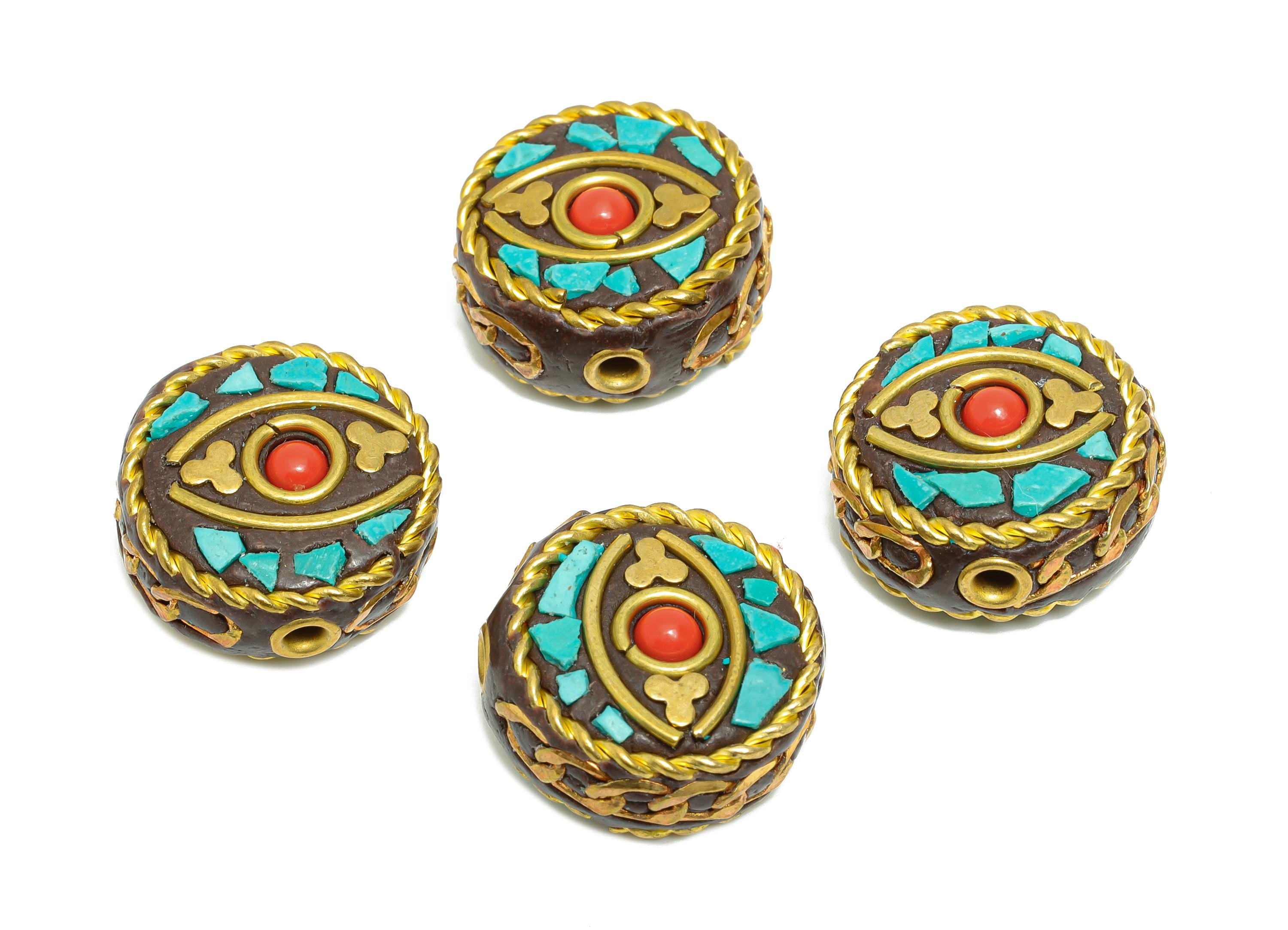 Handmade Brass Spacer Bead - Nepalese Colorful Bracelet Beads  - Resin Tassel DIY Handmade Accessories - Bohemian Bead - 19x19x10mm -RGP9854 - DOMEDBAZAAR