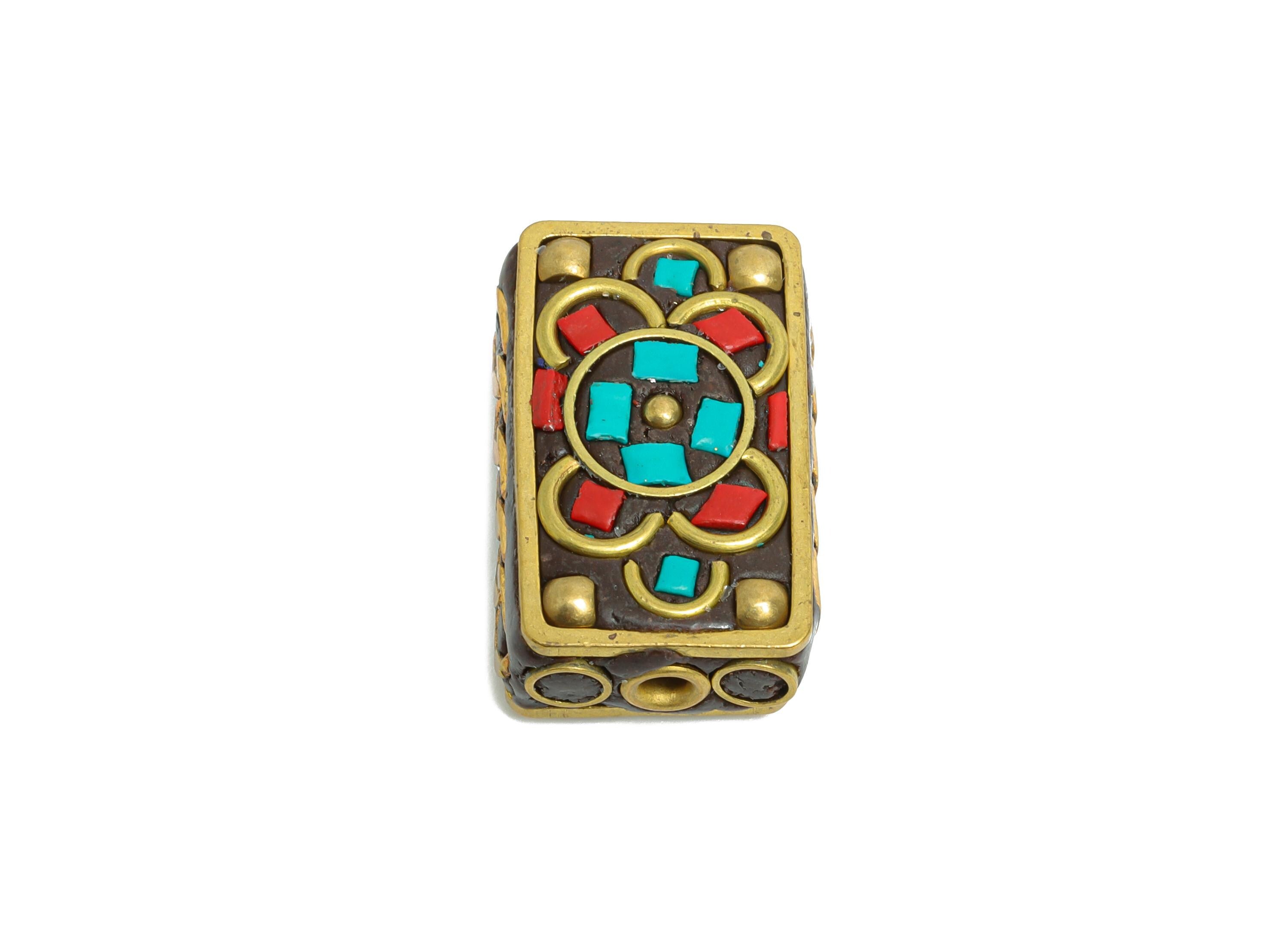 Rectangle Bohemian Bracelet Beads - Resin Nepalese Jewelry Artistry - Dainty  DIY Handmade - For DIY Jewelry - 24x14.81x8.78mm - RGP9858 - DOMEDBAZAAR