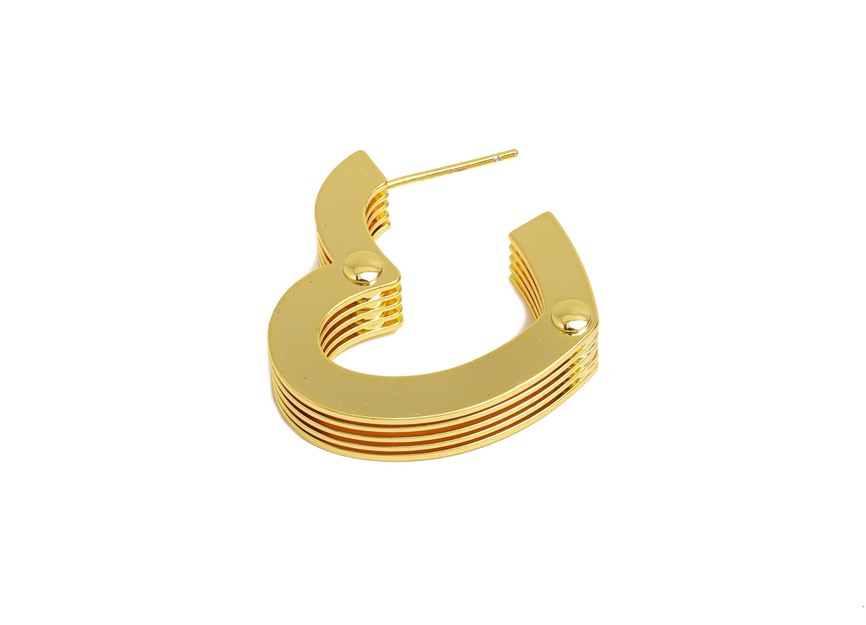 Brass Stacked Heart Stud Earrings - Gold 5 Layers Heart Earring Post - Statement Earrings Post - 18K Real Gold Plated -25x24x6.8mm- RGP9526 - DOMEDBAZAAR