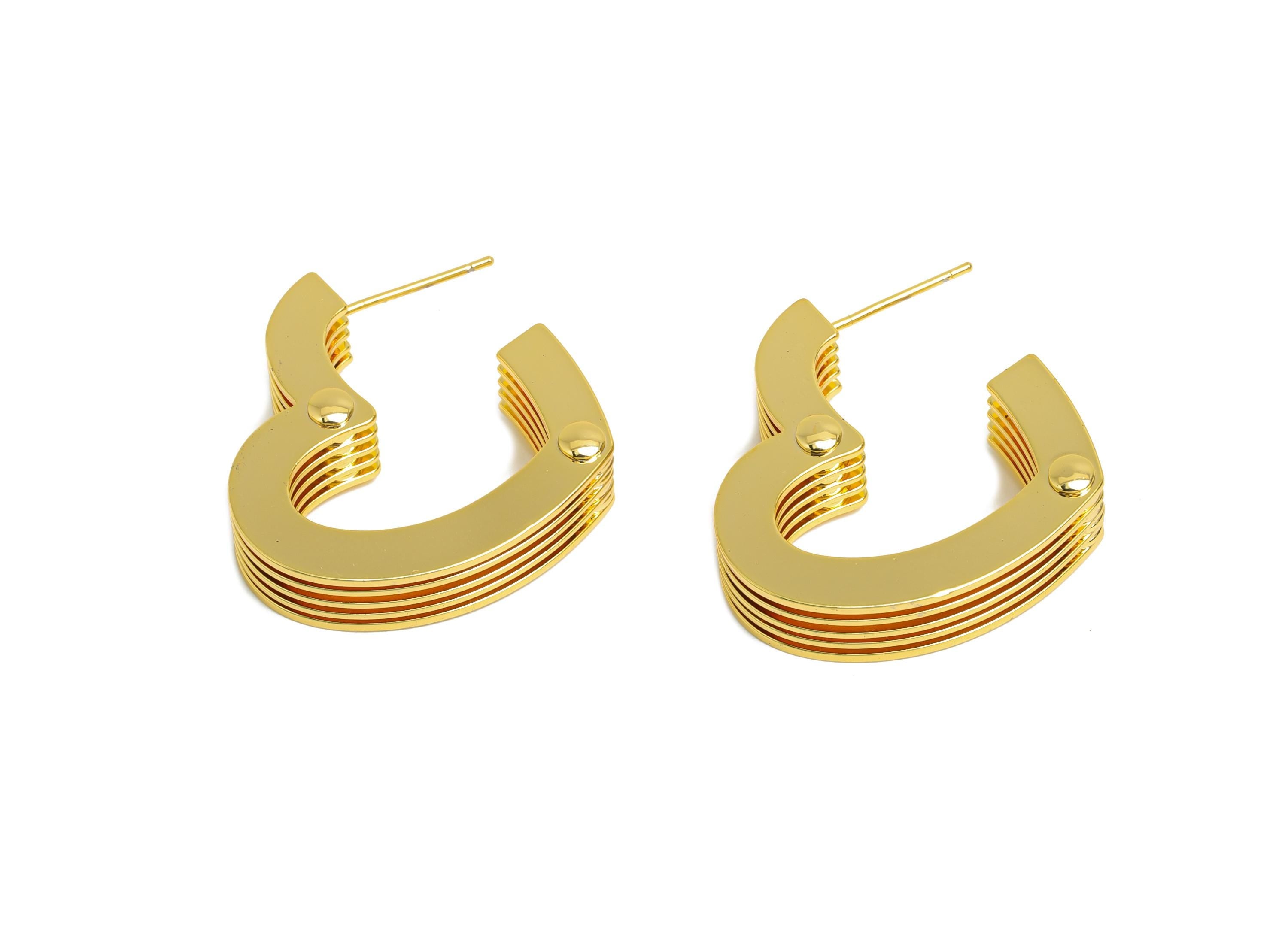 Brass Stacked Heart Stud Earrings - Gold 5 Layers Heart Earring Post - Statement Earrings Post - 18K Real Gold Plated -25x24x6.8mm- RGP9526 - DOMEDBAZAAR