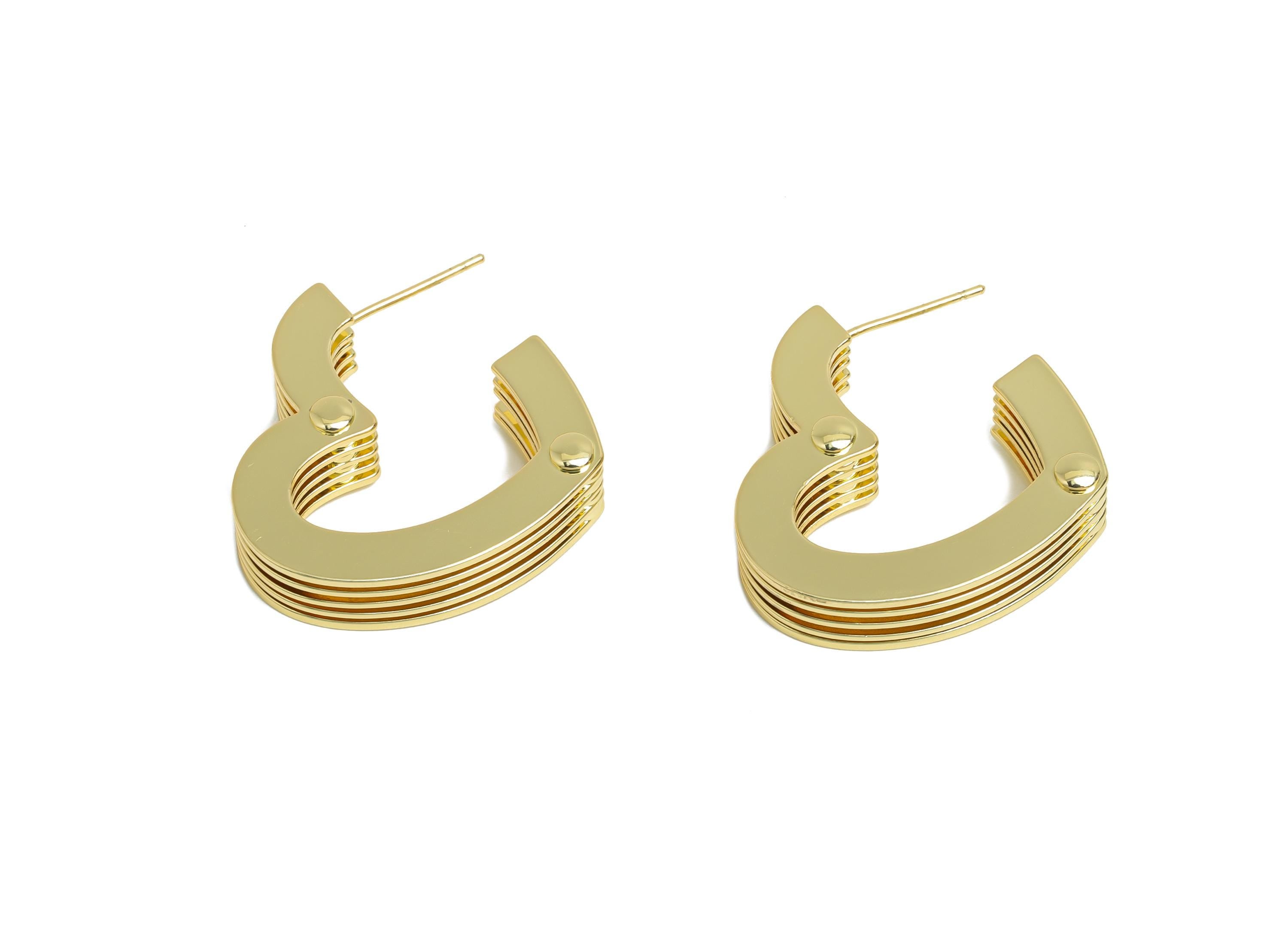 Brass Stacked Heart Stud Earring - Gold 5 Layers Heart Earring Post - Statement Earring Post - 14K Real Gold Plated -25x24x6.8mm- RGP9526-14 - DOMEDBAZAAR