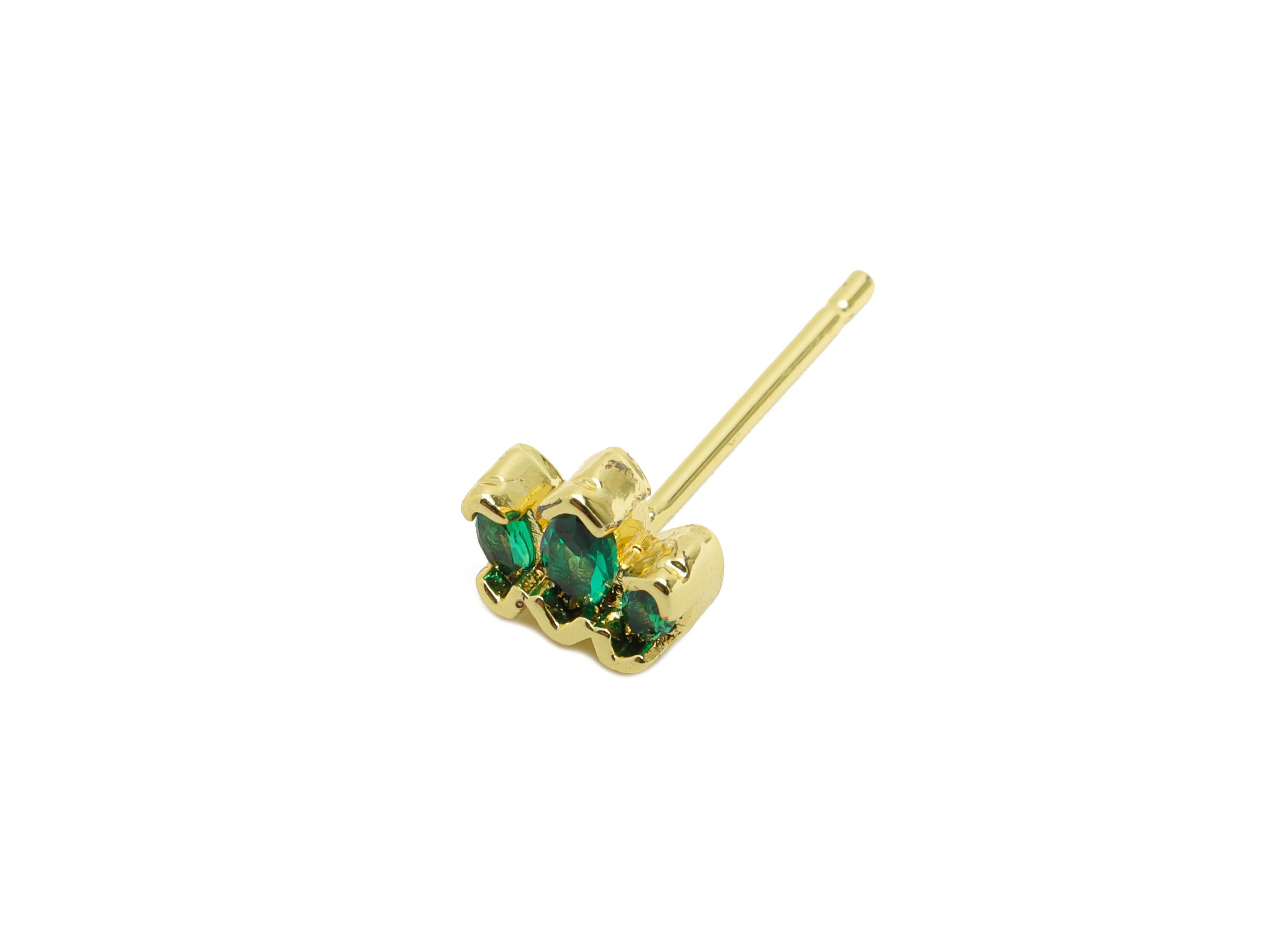 Brass CZ Crown Stud - Mini Green Marquise Earring Post for Girls - Gold Minimalism Jewelry - 18K Real Gold Plated -5.27x6.67x0.78mm -RGP9836 - DOMEDBAZAAR