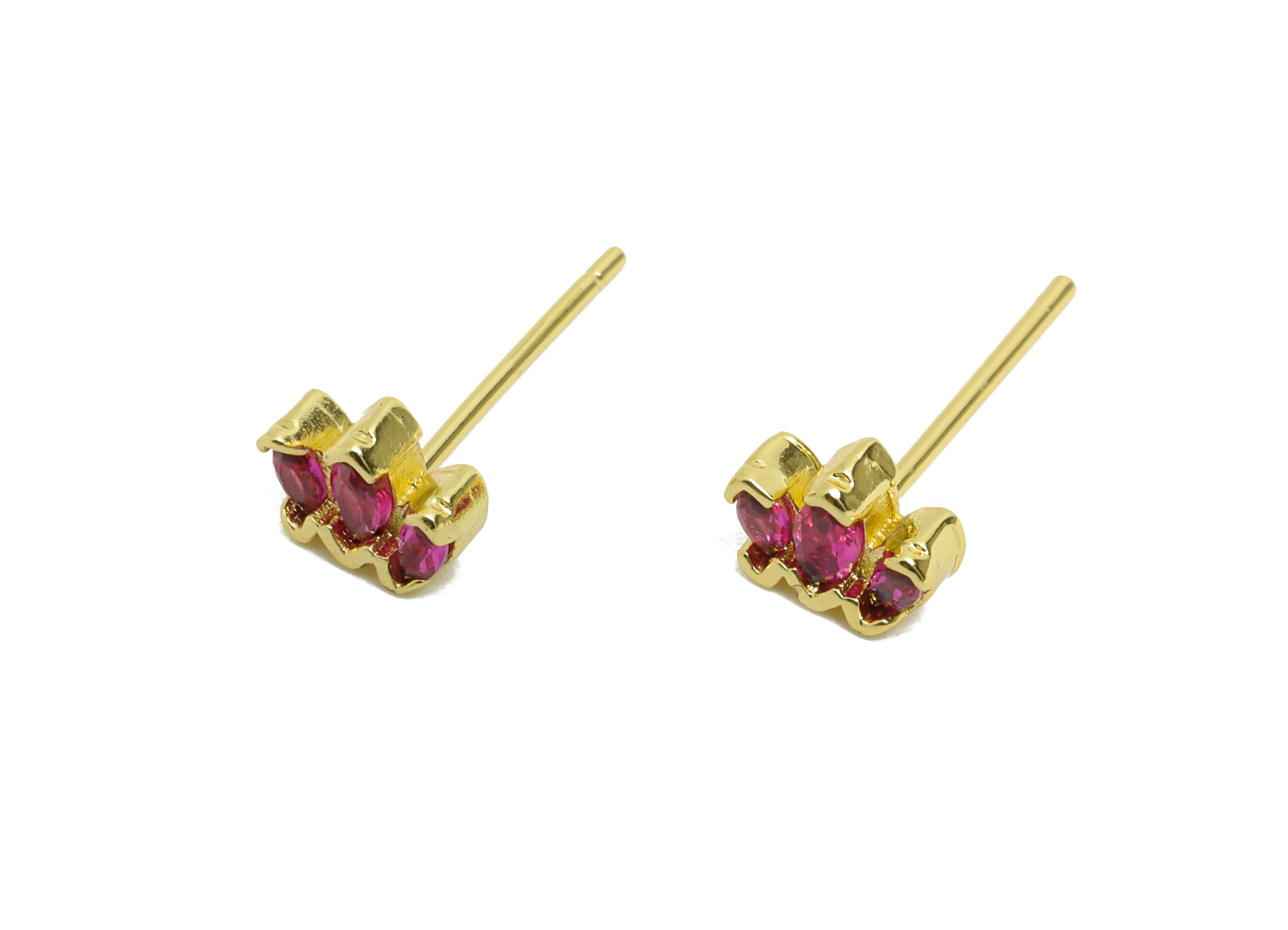 Brass CZ Crown Stud - Mini Pink Marquise Earring Post for Girls - Gold Minimalism Jewelry - 18K Real Gold Plated - 5.27x6.67x0.78mm -RGP9837 - DOMEDBAZAAR