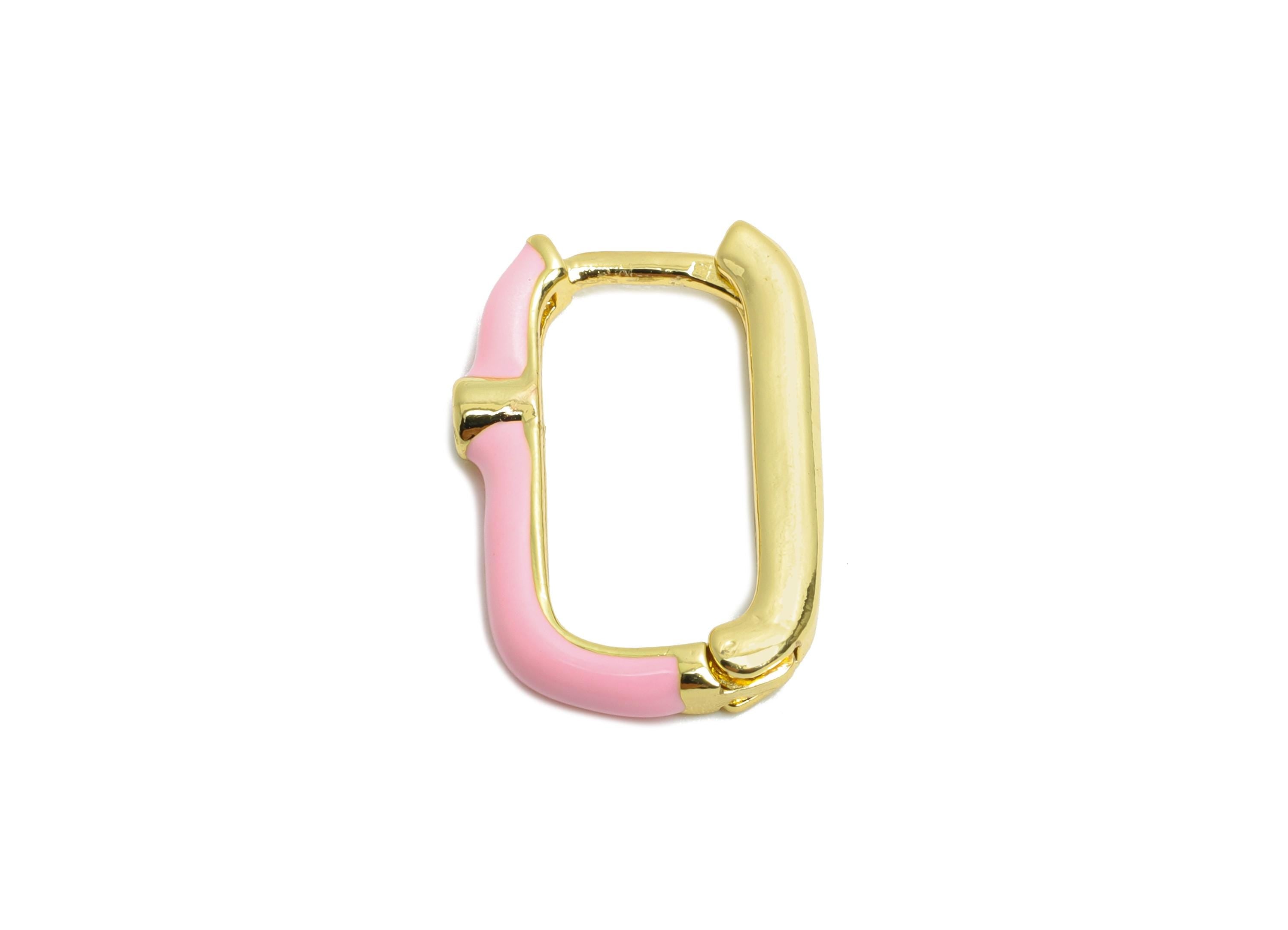 Brass U Shape Hoop Earring - Pink Enamel Zircon Earring - Minimalist Gold Oval Earring - 18K Real Gold Plated - 18.65x12.25x2.65mm - RGP9765 - DOMEDBAZAAR