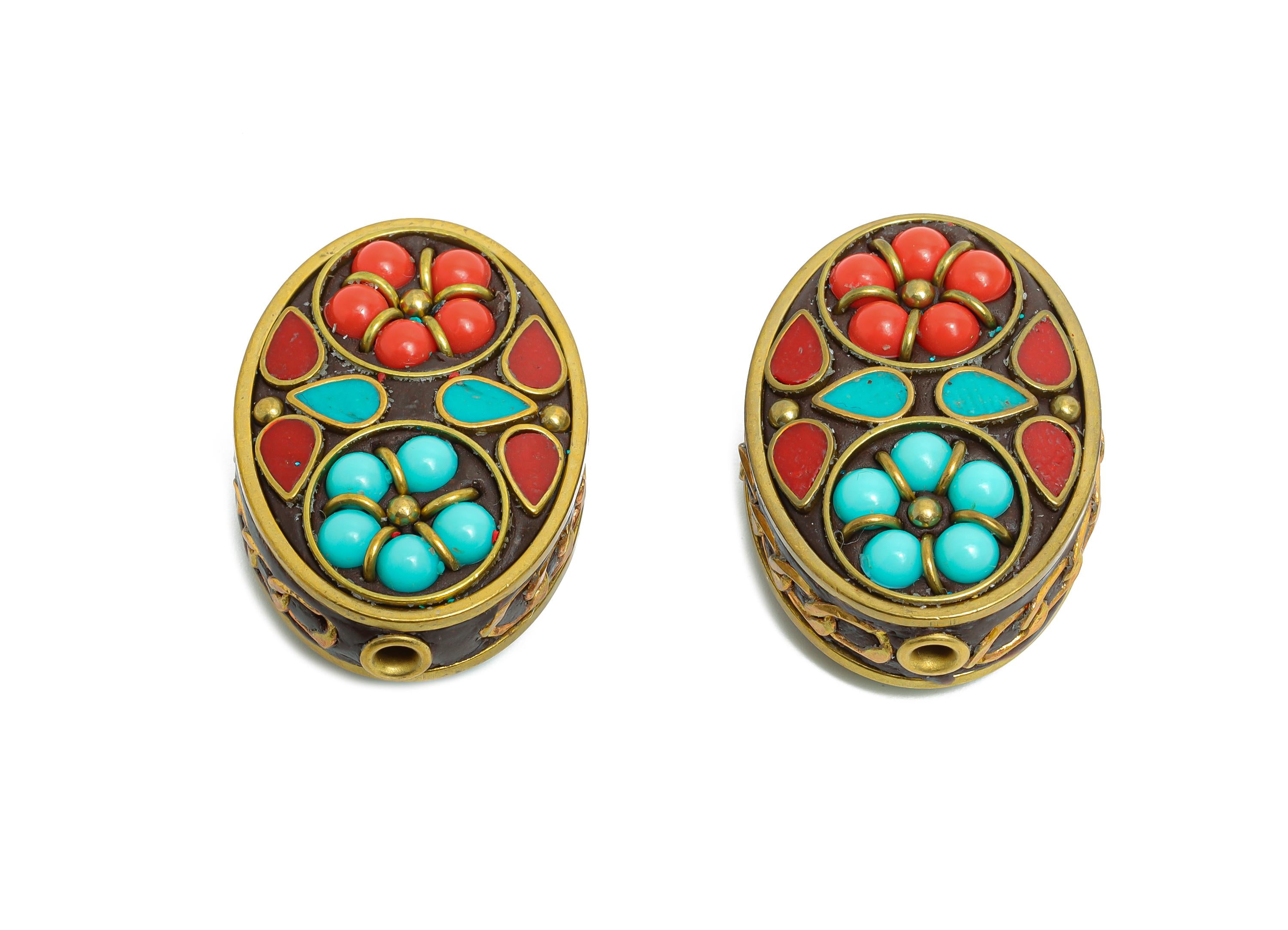 Bohemian Handmade Bead - Nepalese/Tibetan Vintage Ornament  - Artisanal Accessory DIY Bead - For Bracelet Bead - 29.97x20x10mm - RGP9861 - DOMEDBAZAAR