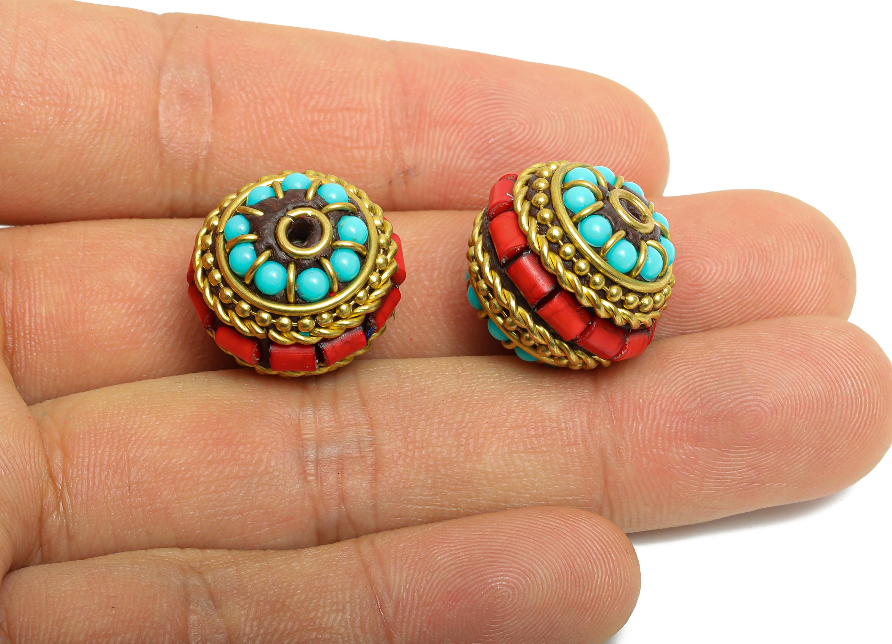 Brass Colorful Bohemian Beads - Nepalese/Tibetan Round Bead - Ball Handmade Bead Jewelry  - Bracelet Bead - 17x19x20mm - RGP9870 - DOMEDBAZAAR