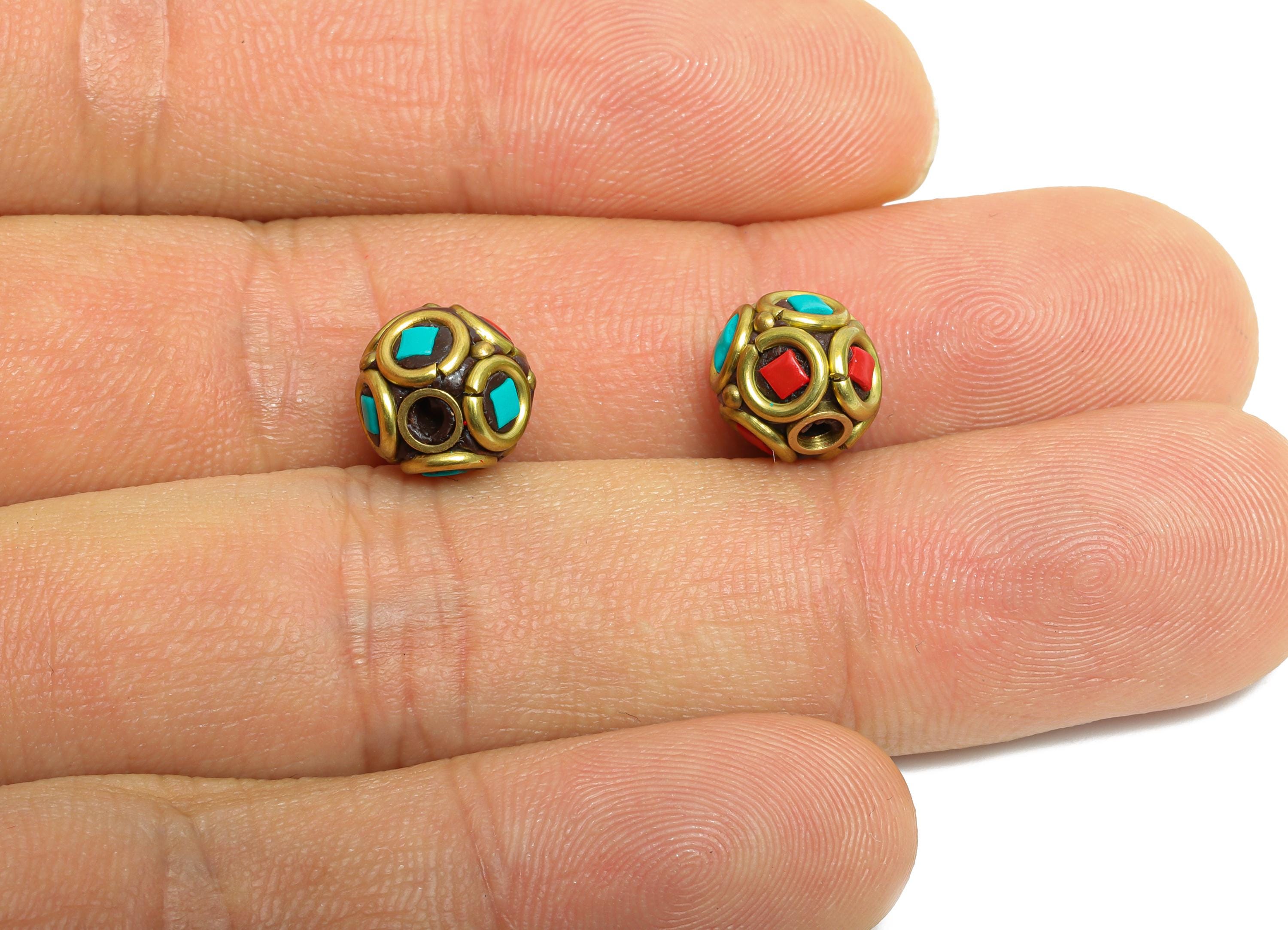 Brass Colorful Bohemian Beads - Nepalese/Tibetan Space Round Craft Bead - Ball Handmade Pattern Bracelet bead - 8.94x9x9.62mm- RGP9875 - DOMEDBAZAAR