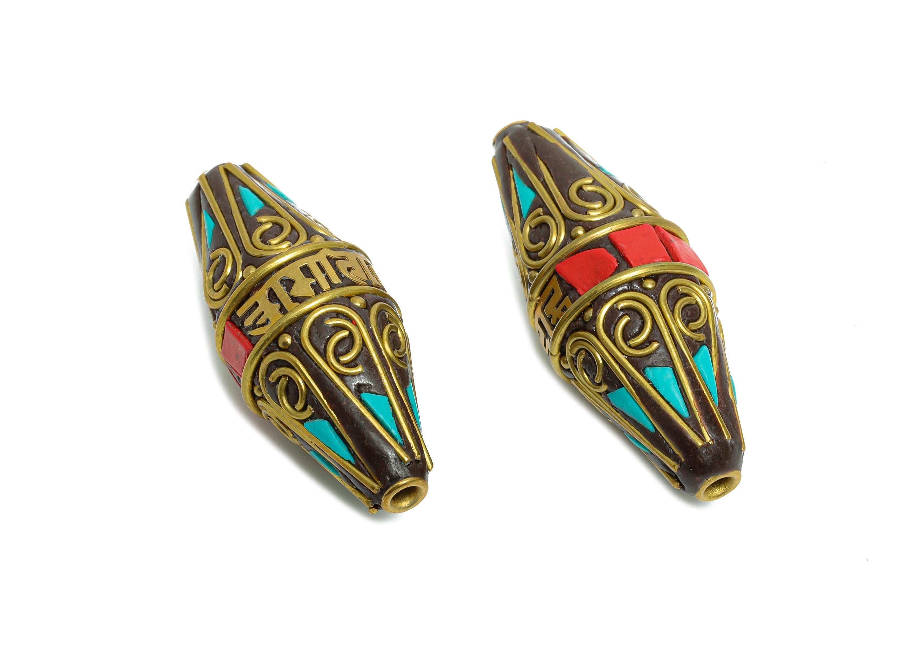 Bohemian Craft Pendant - Nepalese/Tibetan Space Craft Bead - Bracelet Bead - Vintage Artisan Handcrafted - 38.7x15x15mm - RGP9867 - DOMEDBAZAAR