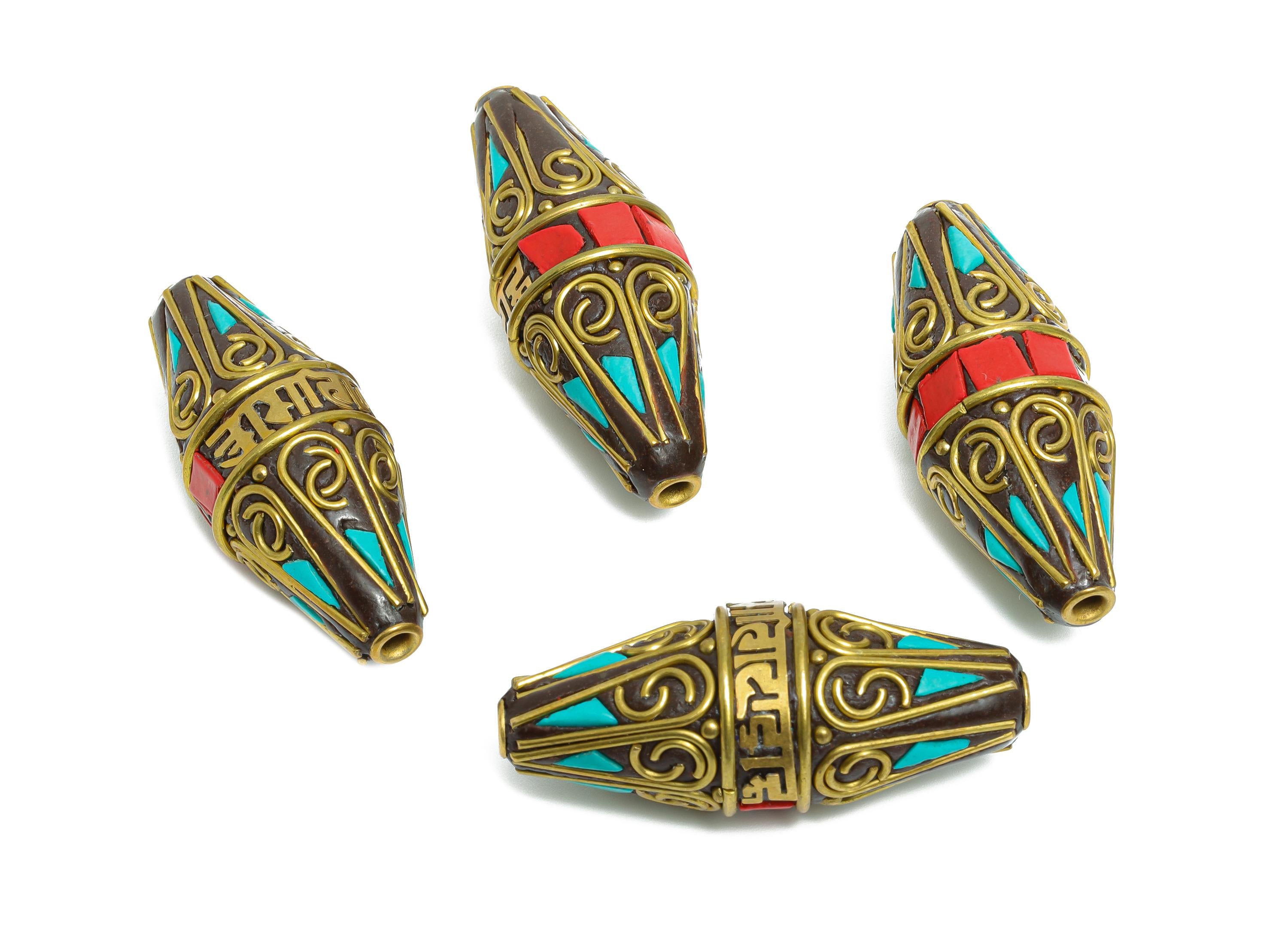 Bohemian Craft Pendant - Nepalese/Tibetan Space Craft Bead - Bracelet Bead - Vintage Artisan Handcrafted - 38.7x15x15mm - RGP9867 - DOMEDBAZAAR