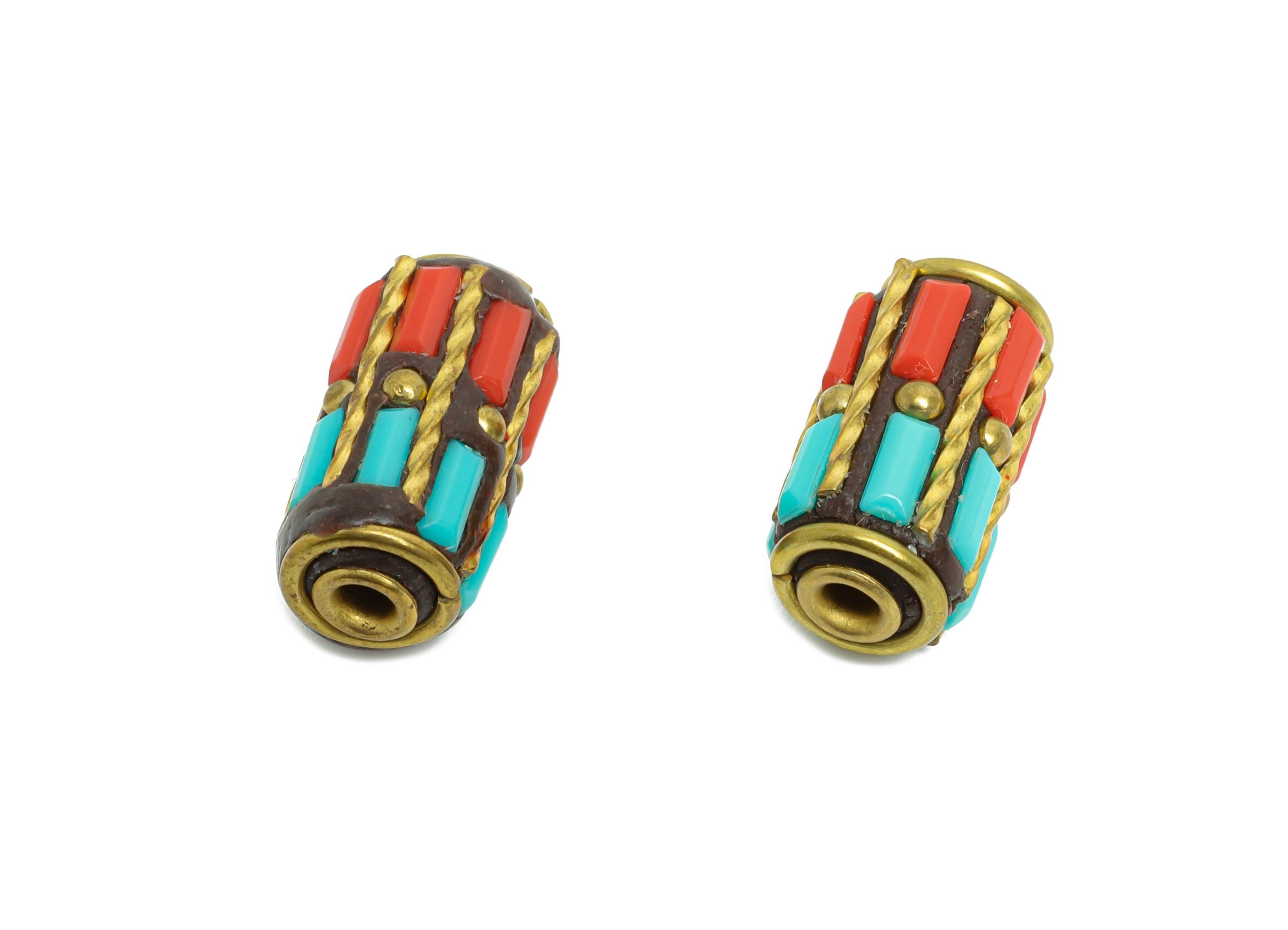 Bohemian Craft Bead - Brass Colorful DIY Space Craft Bead - Ancient Art Brass - Vintage Artisan For Bracelet Bead - 16x8x8mm - RGP9886 - DOMEDBAZAAR
