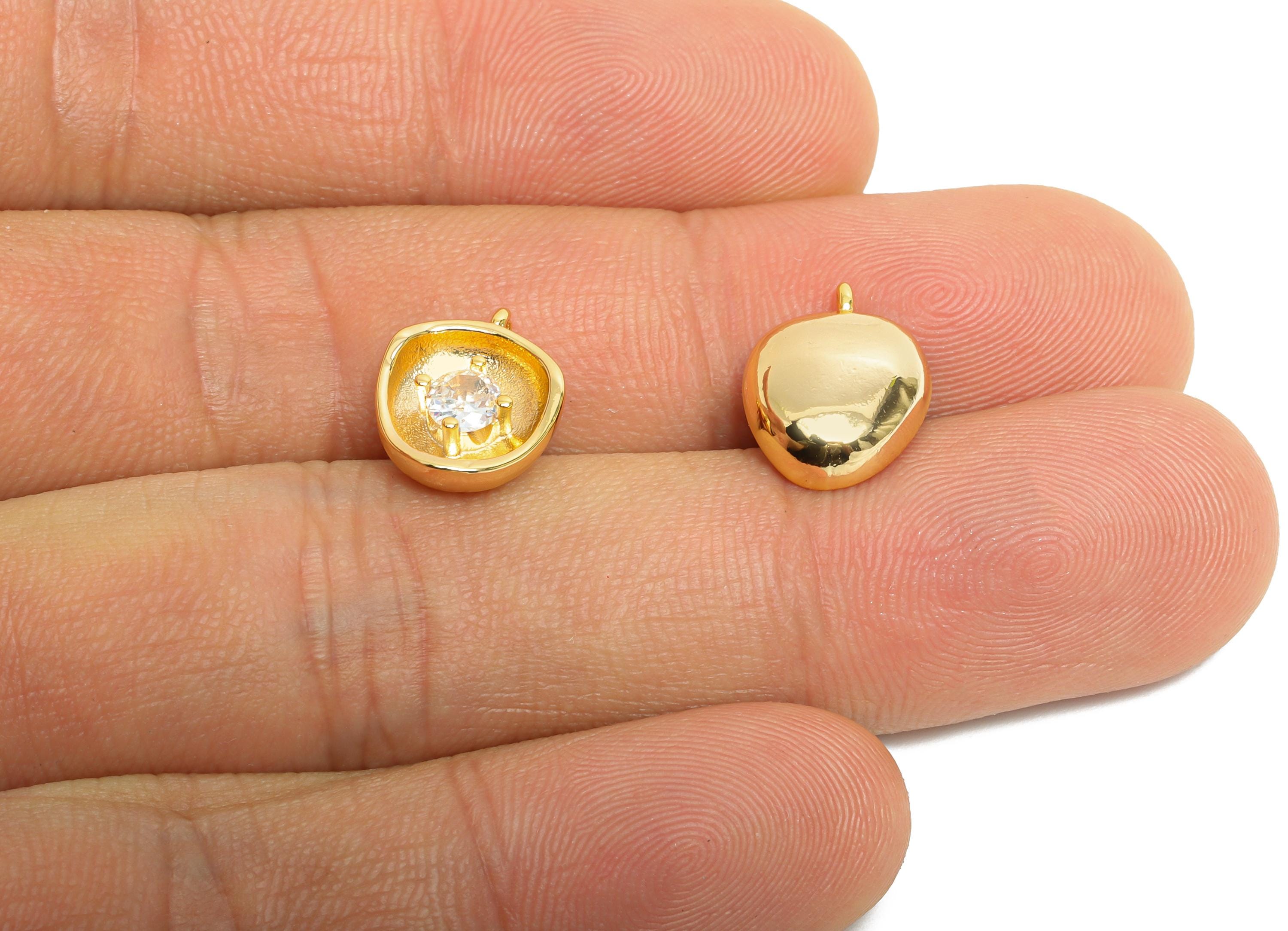 Brass Domed Artistic Charm - Brass Glimmering Stone Earring Charm - Zircon Handcrafted Jewelry  - 18K Real Gold Plated -  13x10x3mm -RGP9929 - DOMEDBAZAAR