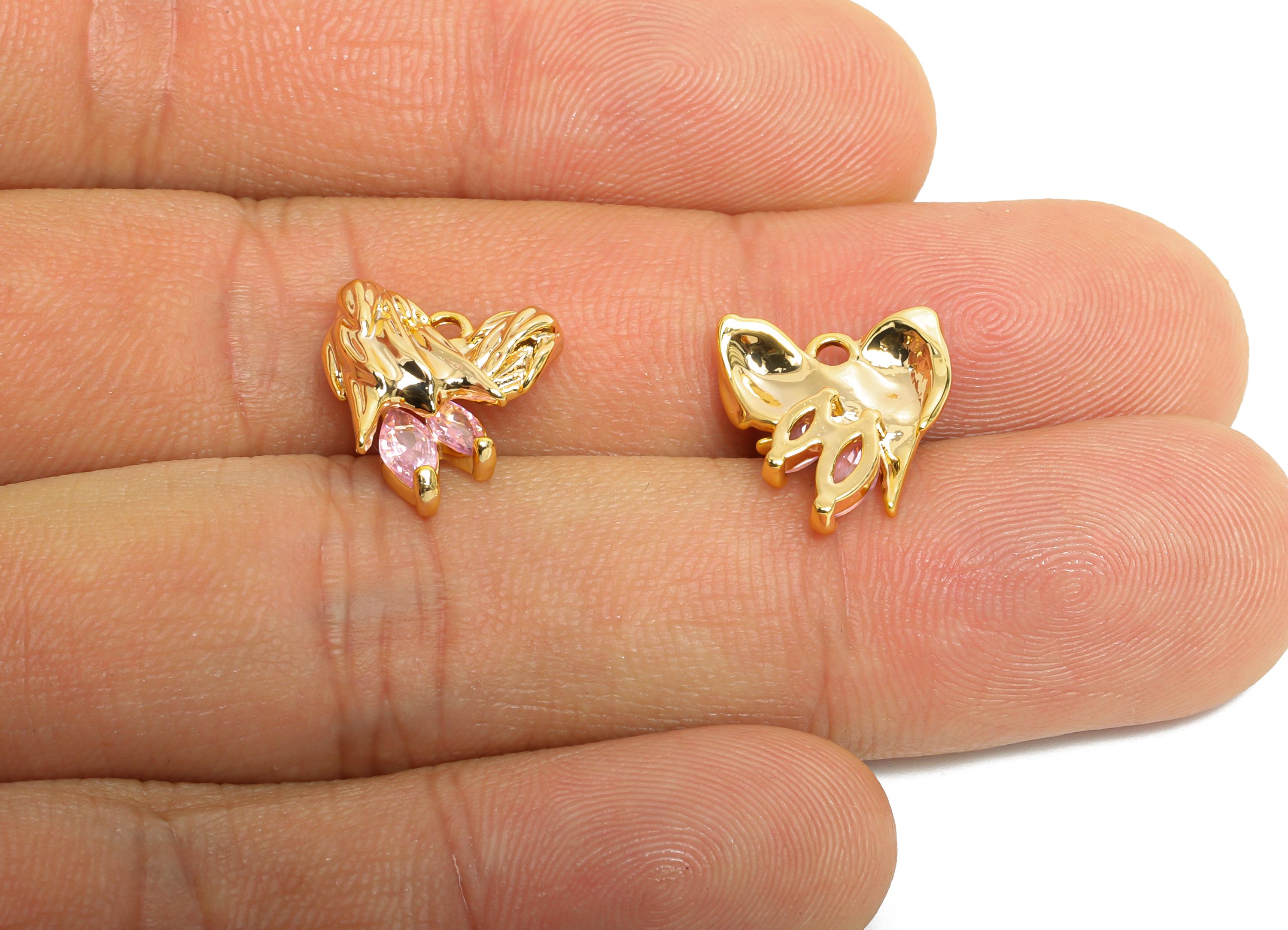 Brass CZ Floral Charm - Brass Sparking Zircon Textured Botanical Jewelry - Nature Gold Jewelry - 18K Real Gold Plated - 13x12x4mm - RGP9891 - DOMEDBAZAAR