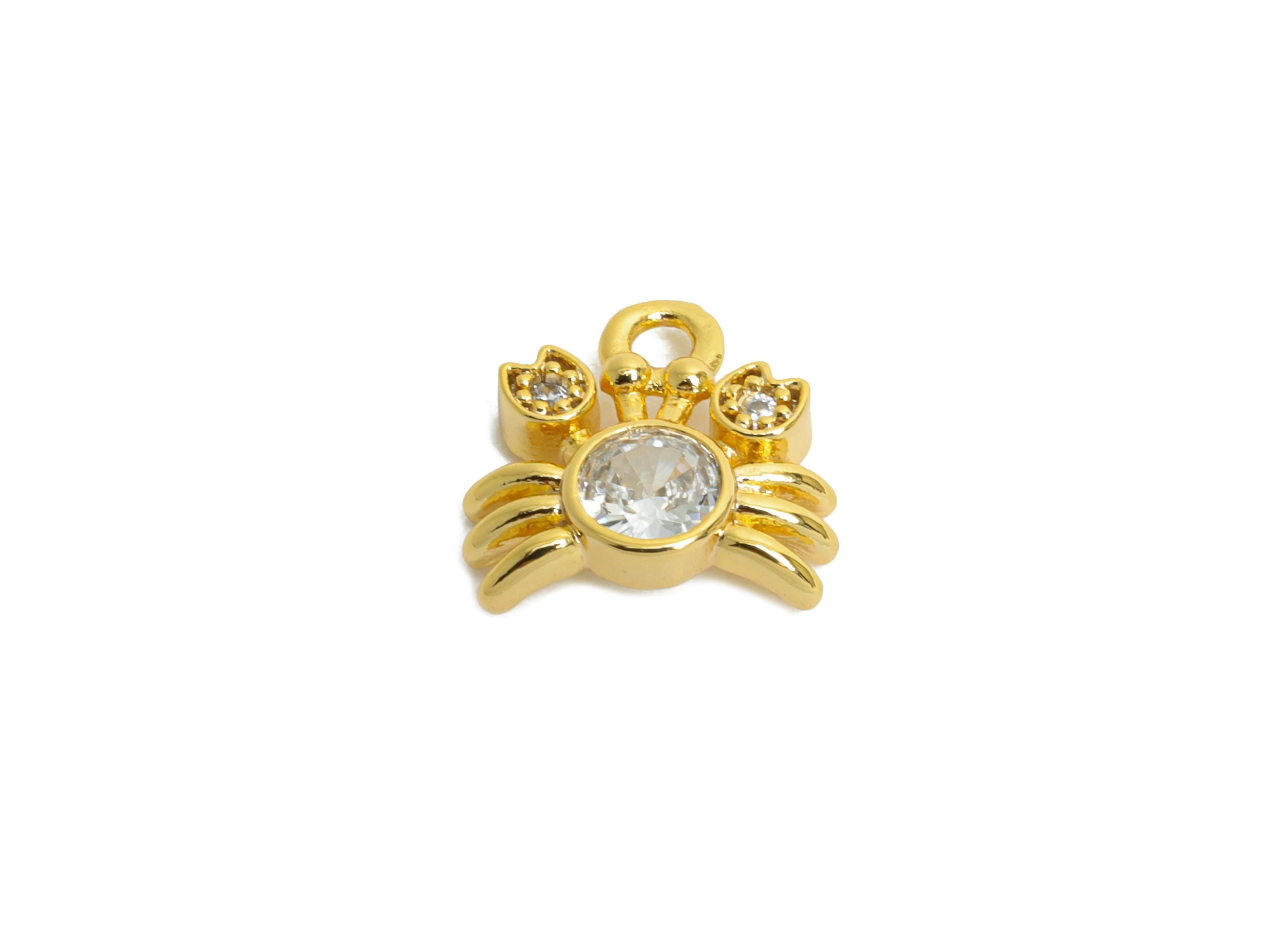 Brass Tiny Crab Charm - Brass Zircon Marine Earring Charm - Textured Mini Crab Bracelet Charm - 18K Real Gold Plated - 10x10x3mm - RGP9932 - DOMEDBAZAAR