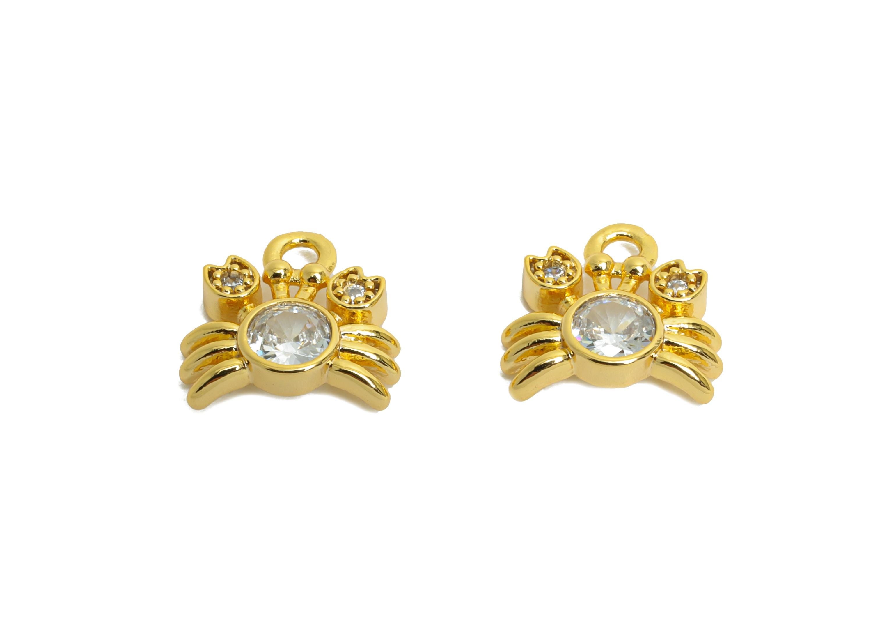 Brass Tiny Crab Charm - Brass Zircon Marine Earring Charm - Textured Mini Crab Bracelet Charm - 18K Real Gold Plated - 10x10x3mm - RGP9932 - DOMEDBAZAAR