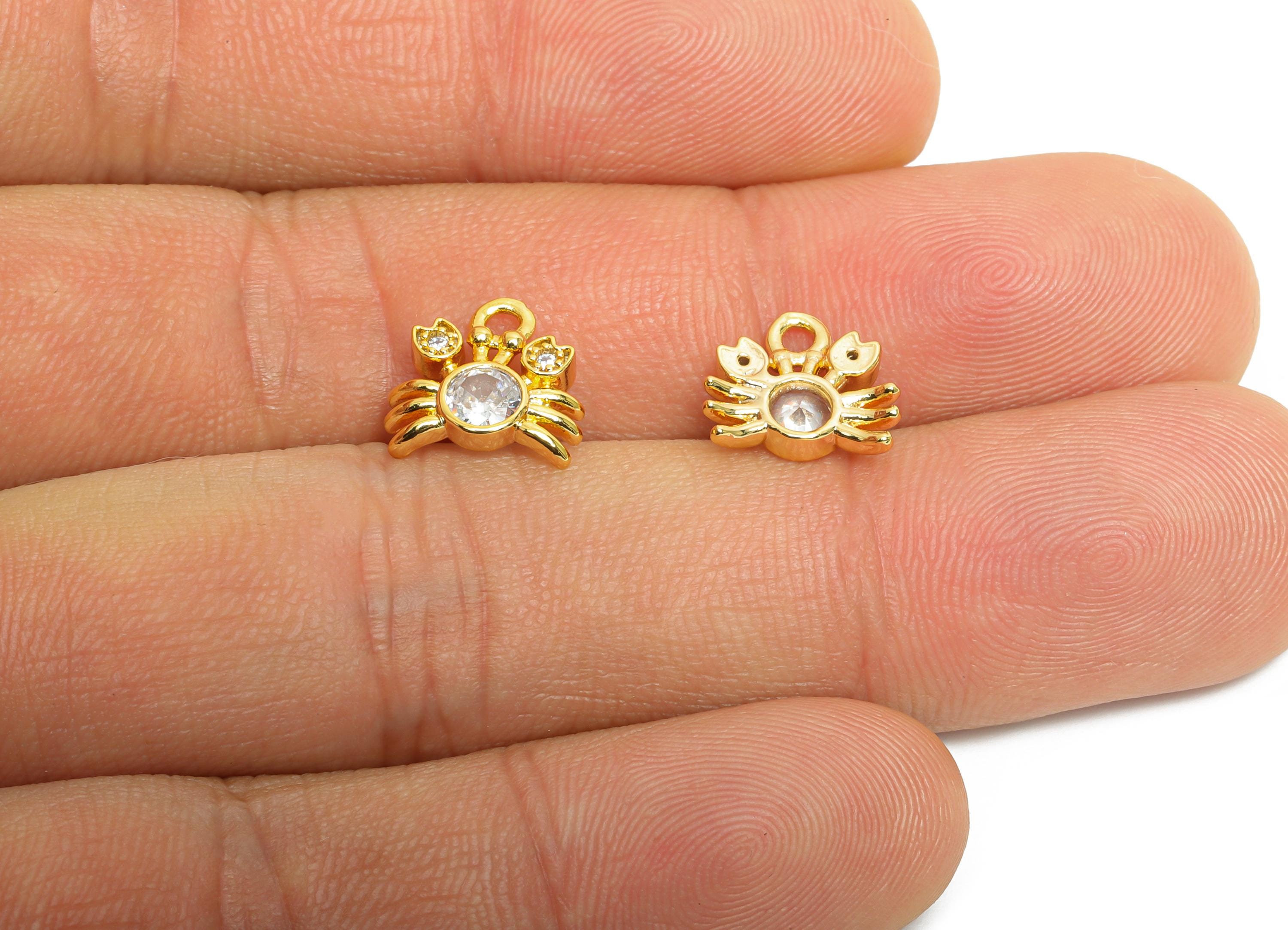 Brass Tiny Crab Charm - Brass Zircon Marine Earring Charm - Textured Mini Crab Bracelet Charm - 18K Real Gold Plated - 10x10x3mm - RGP9932 - DOMEDBAZAAR