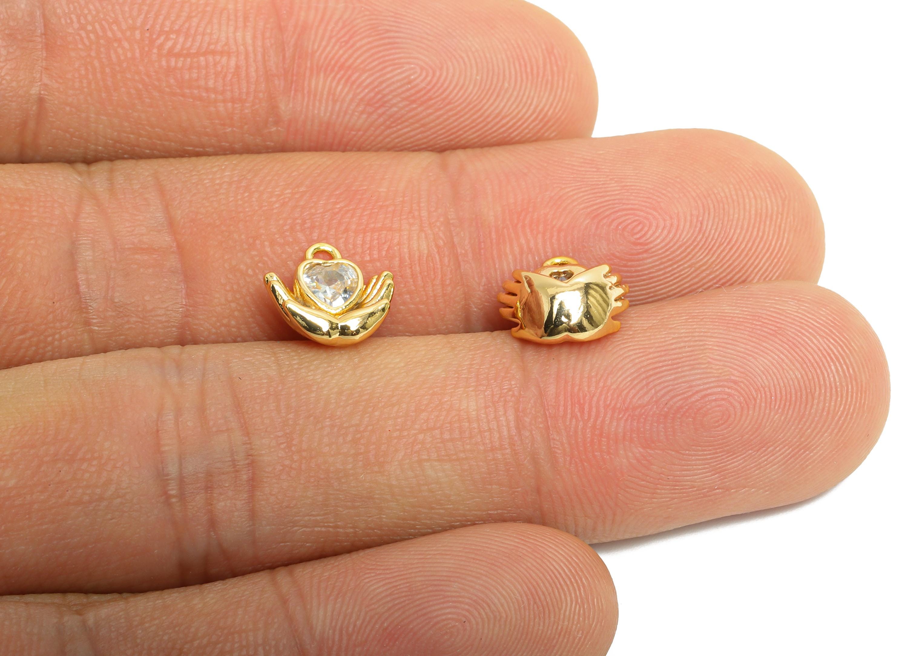 Brass Cradling Hand Charm - Brass Sparking Zircon Love-Inspired Jewelry - Romantic Jewelry - 18K Real Gold Plated - 9x9.4x4.14mm - RGP9924 - DOMEDBAZAAR
