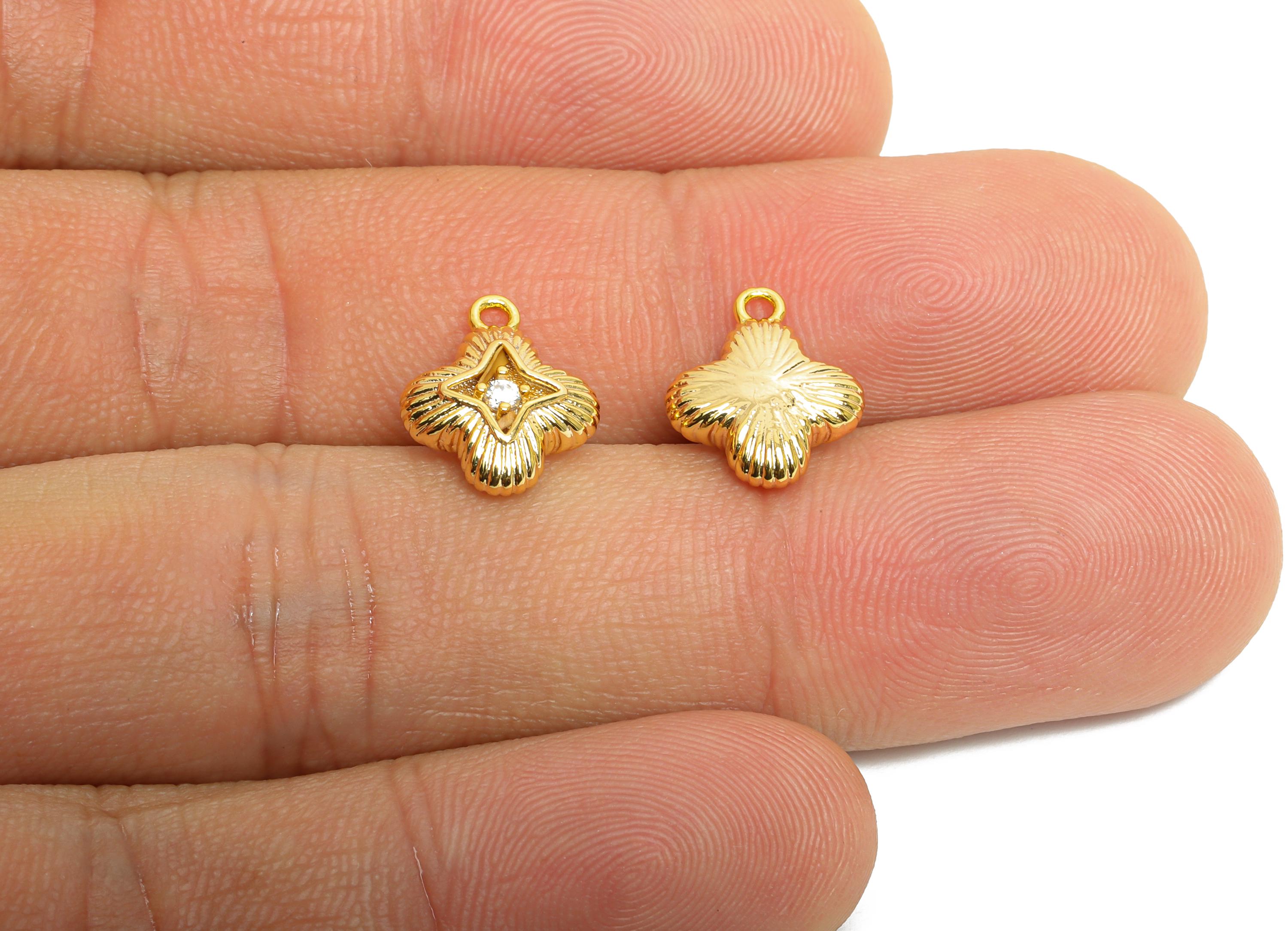 Brass CZ Star Charm - Brass Zircon Textured Star Earring Charm - Sparking Star Earring Charm - 18K Real Gold Plated - 12x10x3.77mm - RGP9914 - DOMEDBAZAAR