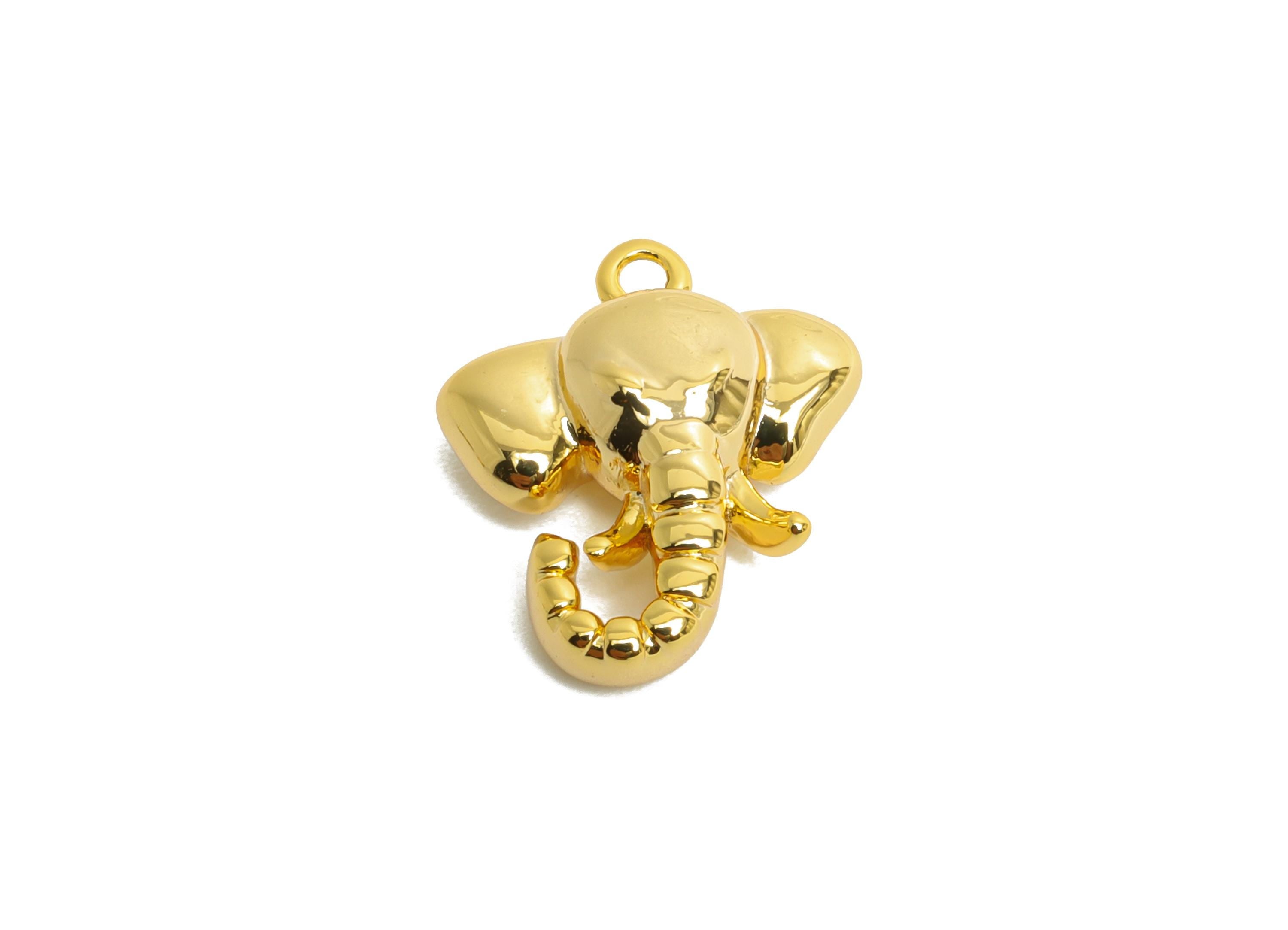Brass Elephant Charm - Brass Gold Elephant Pendant - Strength Good Luck Charm - Animal Charm - 18K Real Gold Plated - 14x12x4mm - RGP9915 - DOMEDBAZAAR