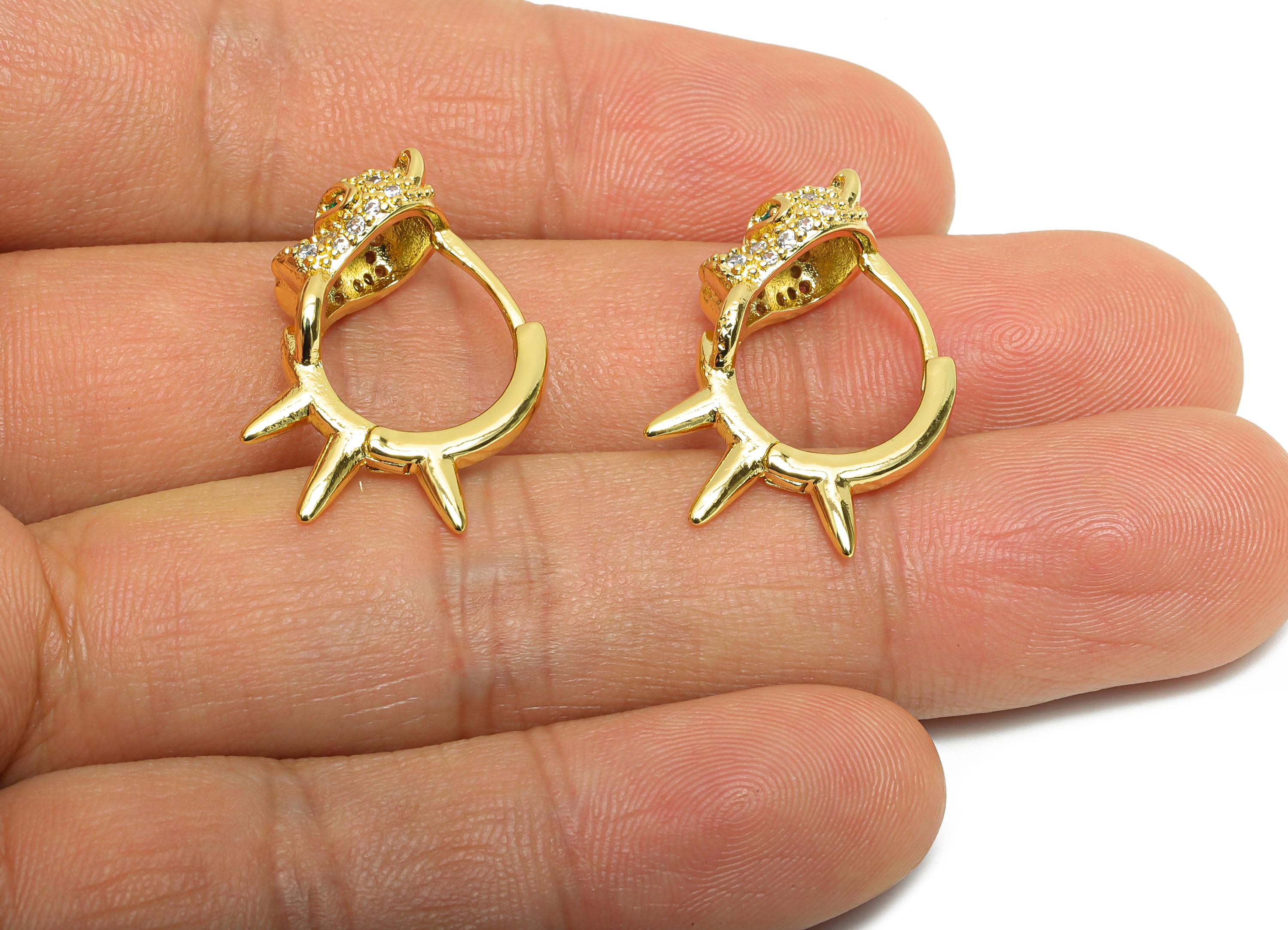 Gold Leopard CZ Hoop Earring - Sparkling Brass CZ Huggie Earring - Edgy Punk Style Jewelry - 18K Real Gold Plated - 24.57x19.9x10mm -RGP9772 - DOMEDBAZAAR