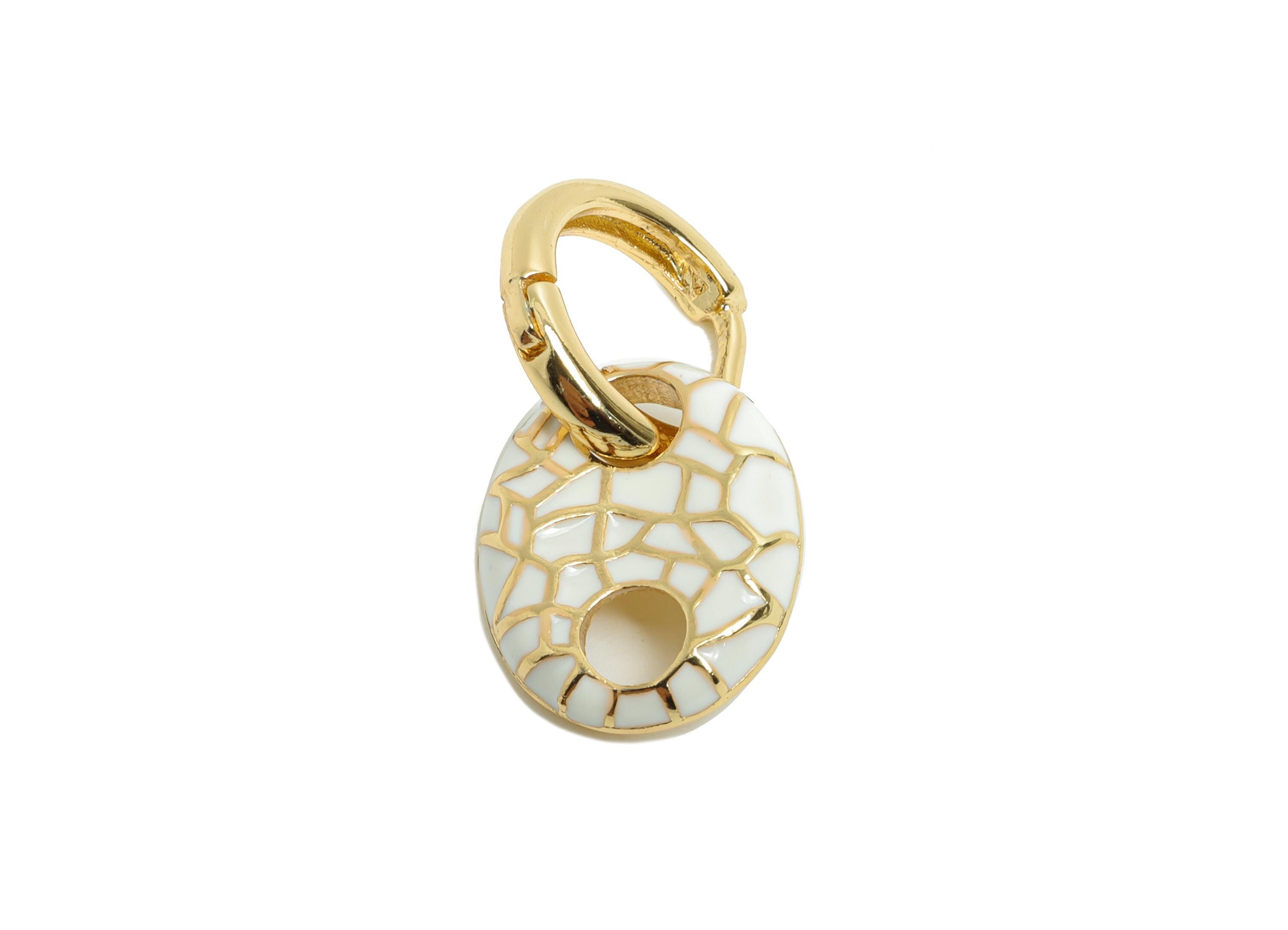 Gold Dangle Hoop Clasp - White Enamel Colorful Earring - Modern Brass Huggie Hoop Clasp - 18K Real Gold Plated - 22.25x11.66x2.96mm -RGP9778 - DOMEDBAZAAR