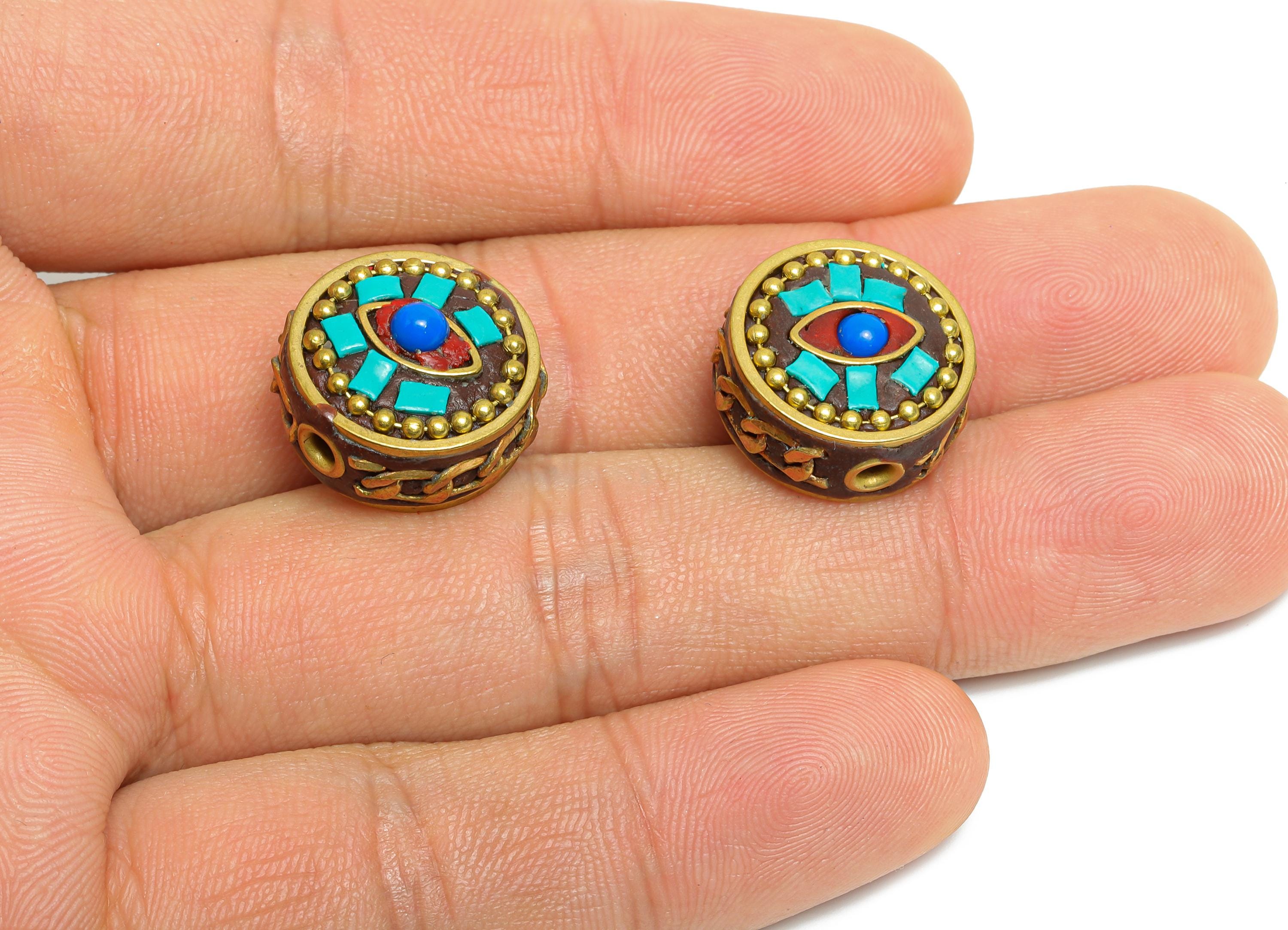 Handmade Brass Spacer Bead - Polymer Clay Nepalese Bracelet - Resin Tassel DIY Handmade Accessories - Bohemian Bead - 16x16x11mm - RGP9852 - DOMEDBAZAAR