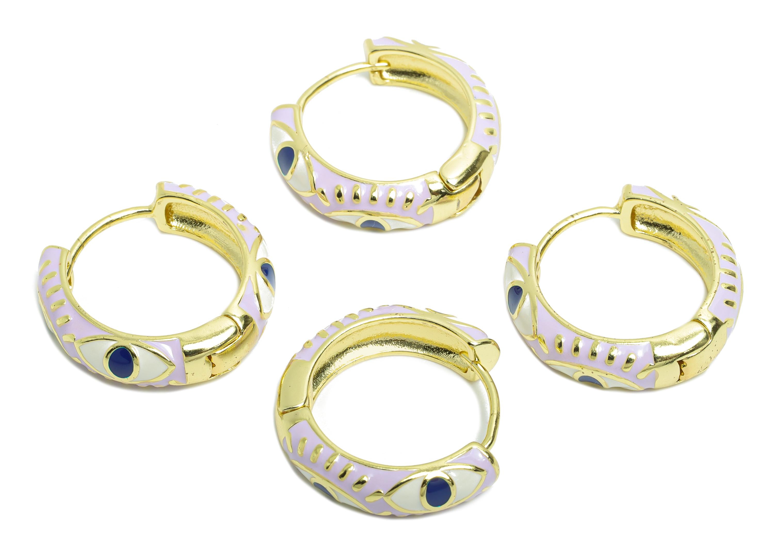Eye Bohemian Hoop Clasp - Colorful Enamel Hoop Jewelry - Brass Fun Mystery Earring Hoop - 18K Real Gold Plated - 21x20x5.92mm -RGP9770 - DOMEDBAZAAR