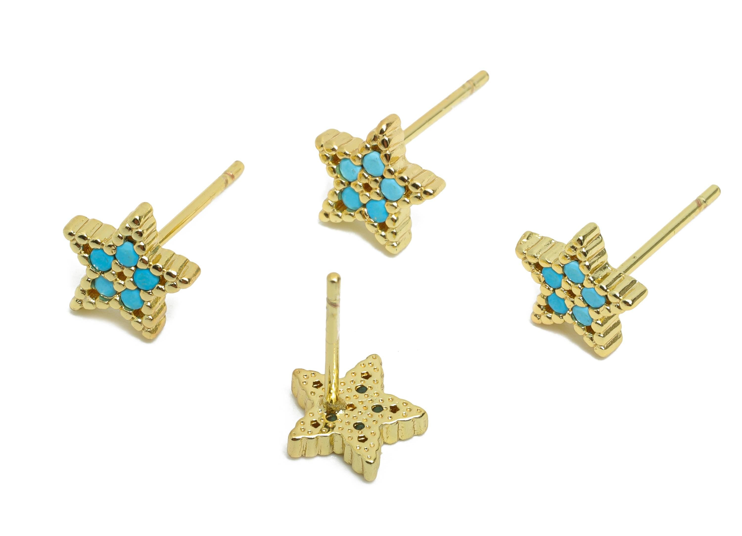 Sparkling Gold CZ Stud - Dainty Mini Star Earring Post for Girls - Brass Minimalism Jewelry - 18K Gold Plated - 7.74x8.08x11.85mm - RGP9834 - DOMEDBAZAAR