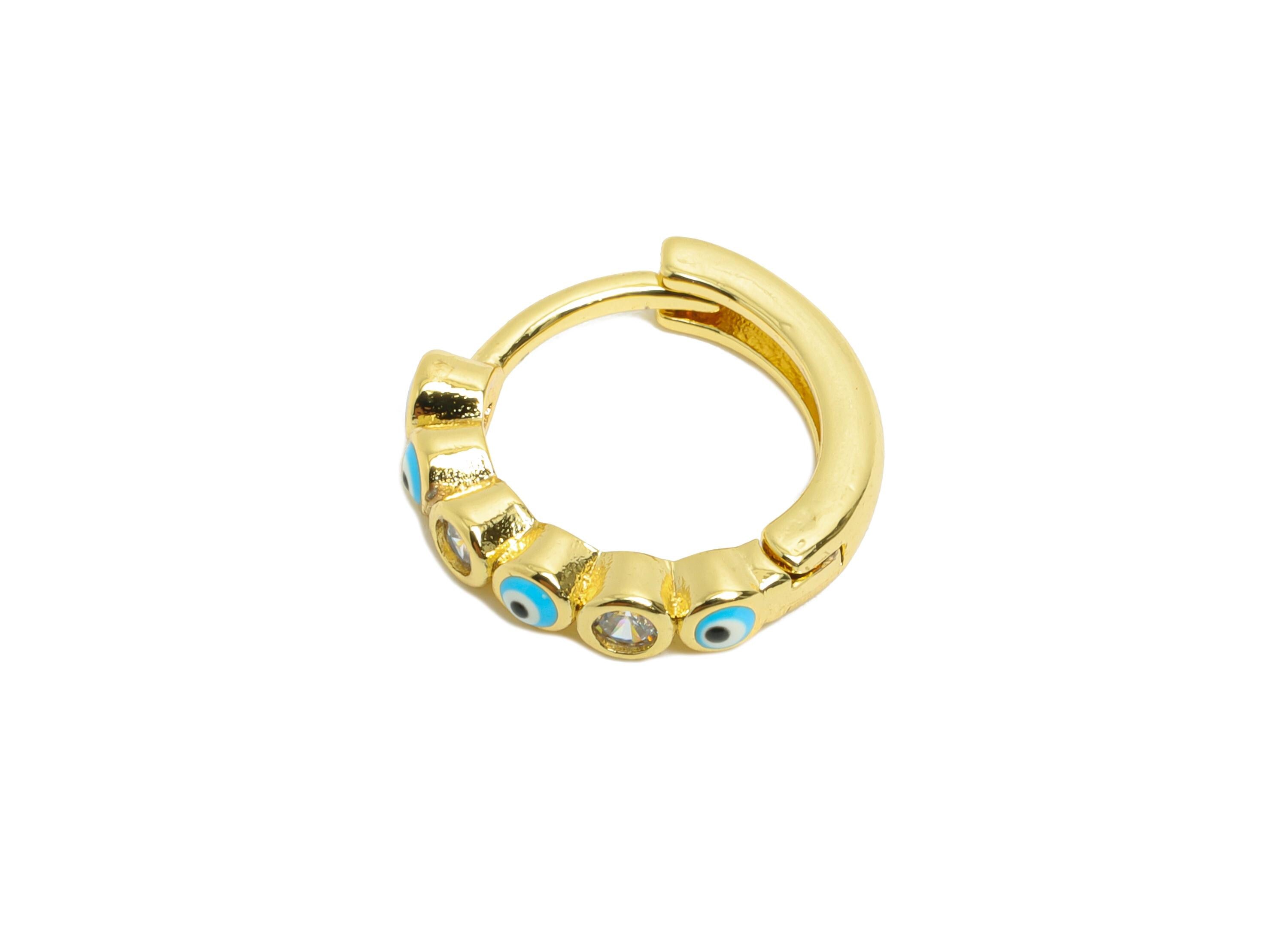 Brass Beaded Hoop - Evil Eye Enamel Hoop Clasp - Modern Eye-Catching Protection Symbol Jewelry - 18K Real Gold Plated - 14x14x2mm - RGP9757 - DOMEDBAZAAR