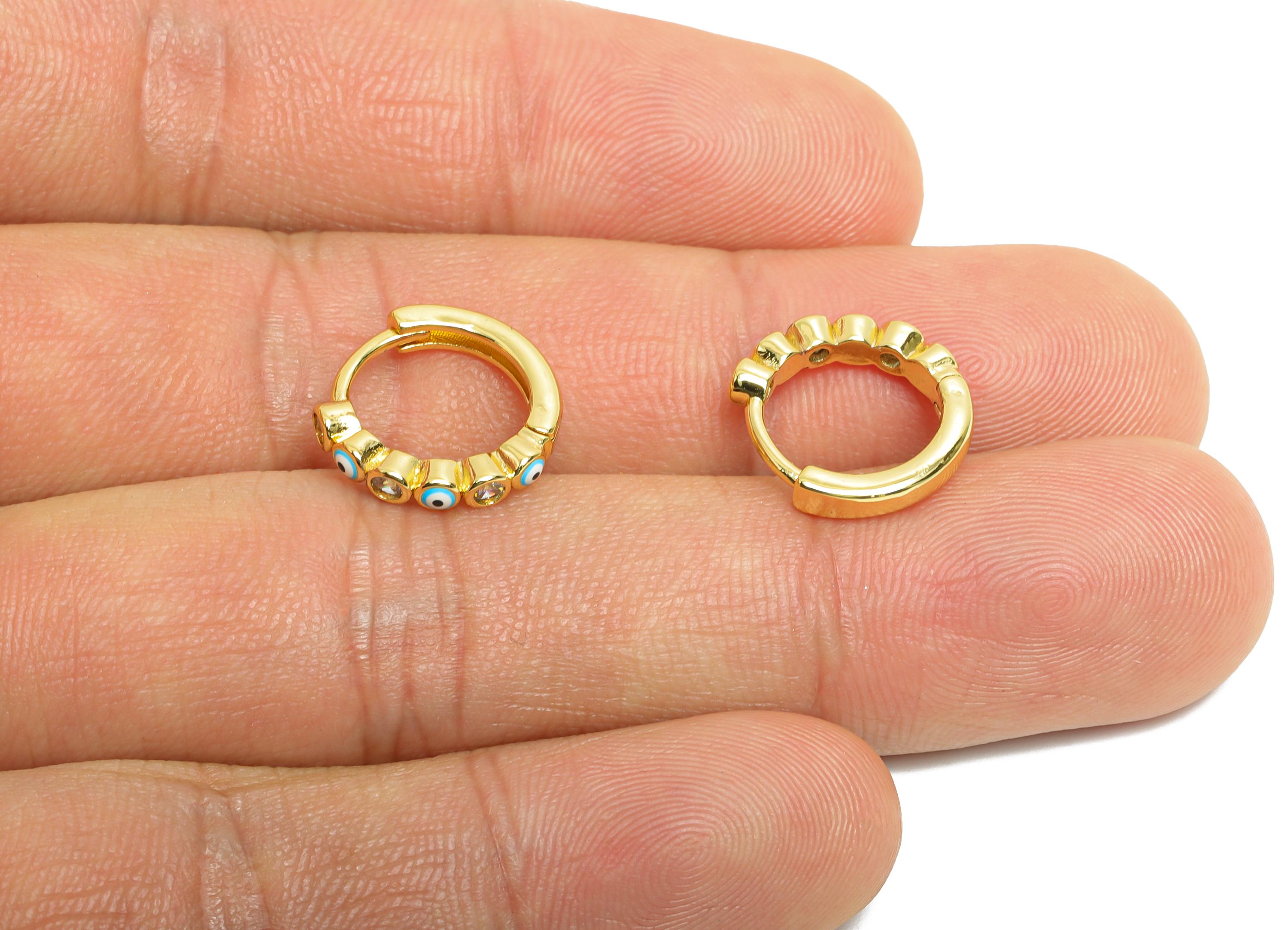 Brass Beaded Hoop - Evil Eye Enamel Hoop Clasp - Modern Eye-Catching Protection Symbol Jewelry - 18K Real Gold Plated - 14x14x2mm - RGP9757 - DOMEDBAZAAR