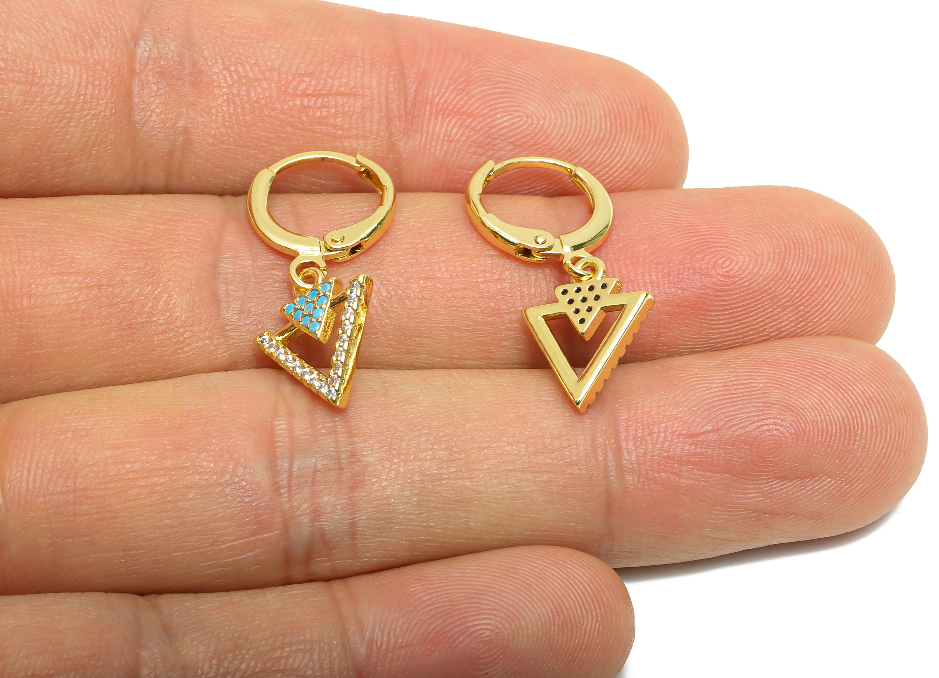 Brass CZ Triangle Hoop - Zircon Sparking Lever back Hoop - Gold Geometry Dangle Earring Hoop - 18K Real Gold Plated - 27x11x1.93mm - RGP9803 - DOMEDBAZAAR