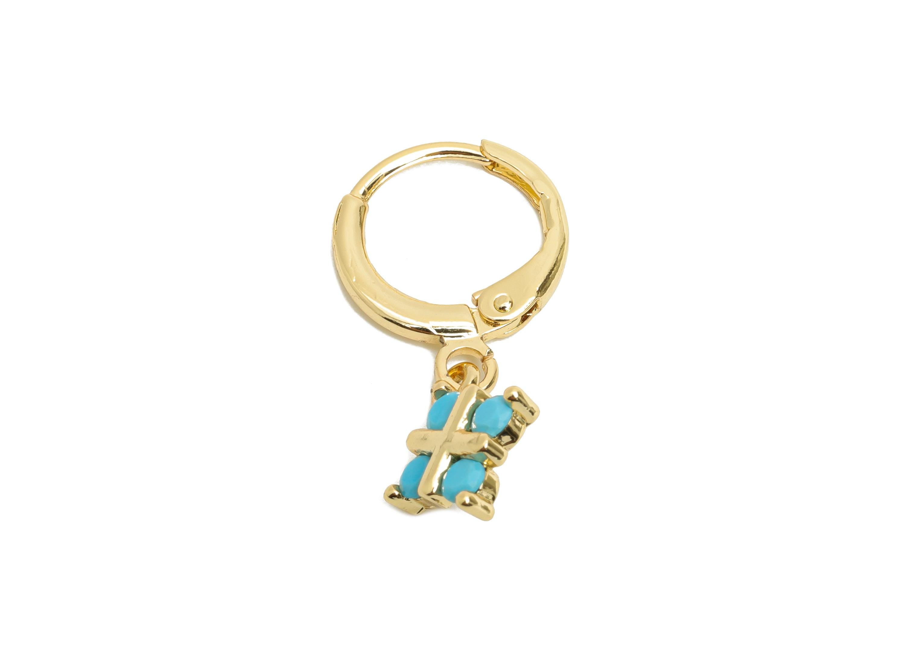 Brass CZ Square Hoop - Zircon Geometry Lever back Hoop - Blue Zircon Dangle Earring Hoop - 18K Real Gold Plated - 24x9x2.46mm - RGP9805 - DOMEDBAZAAR