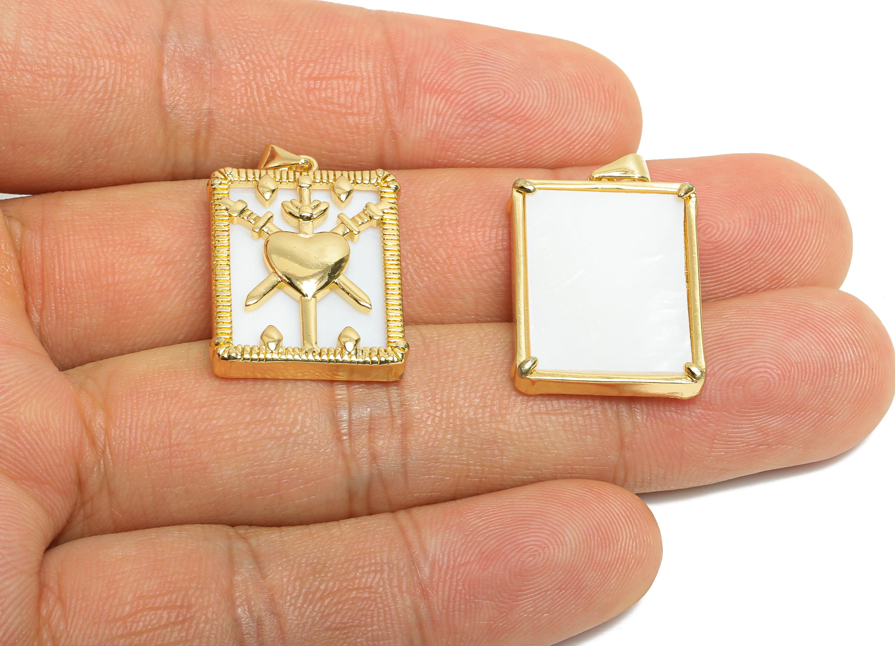 Brass Love and Courage Pendant - Brass Shell Bold Meaningful - Artistic Modern Romantic Jewelry - 18K Real Gold Plated - 24x18x4mm - RGP9740 - DOMEDBAZAAR