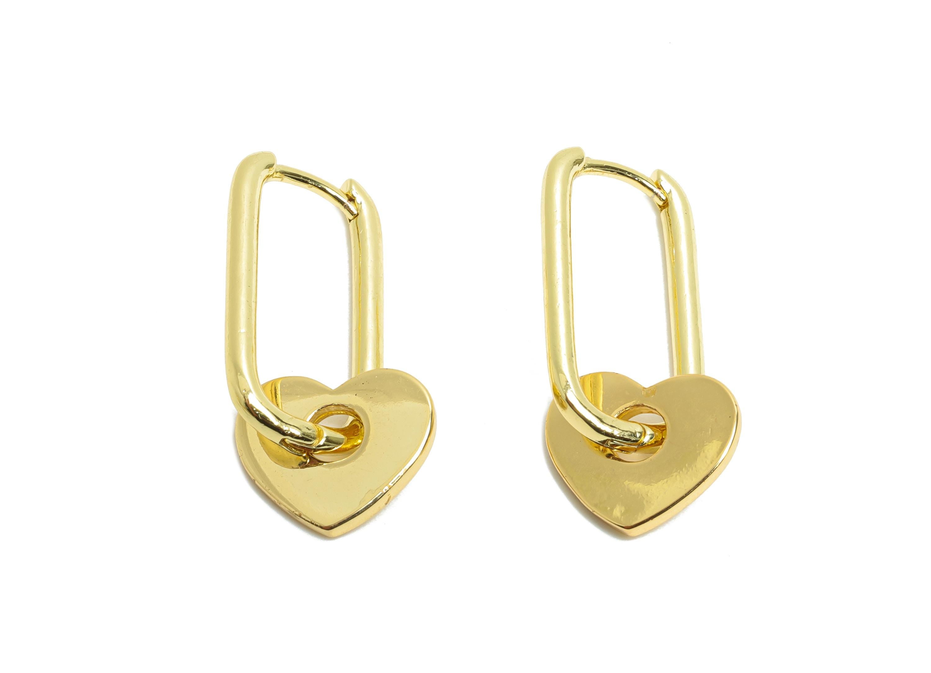 Dangle U Hoop Clasp Earrings - Minimalism Heart Earring - Brass Hanging Huggie Hoop Clasp - 18K Gold Plated - 27.73x12.84x1.99mm - RGP9777 - DOMEDBAZAAR
