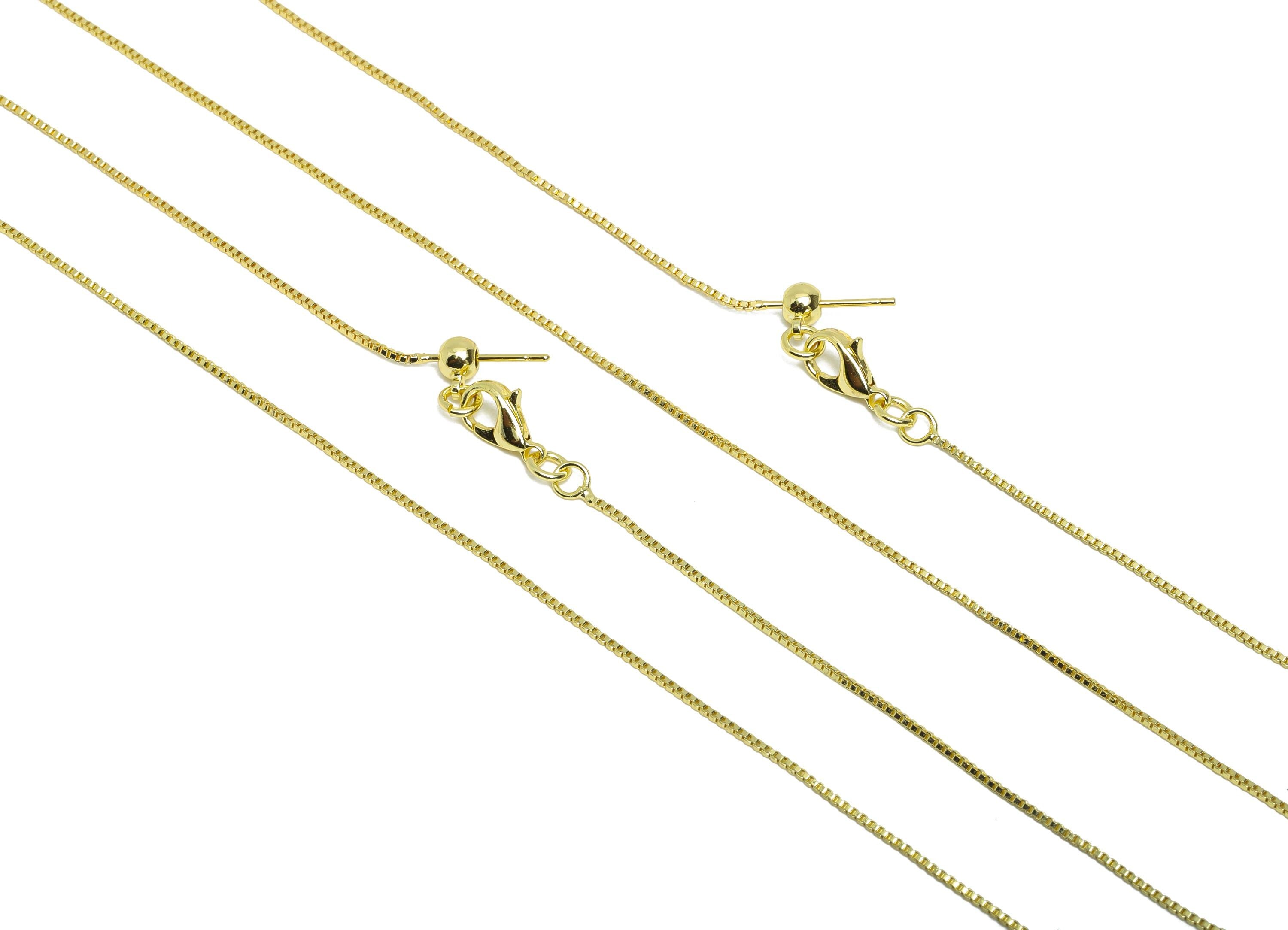 2mm Box Chain - 44.5cm Adjustable Finished Chain - Gold Brass Tassel Ear Wire - Ball Rubber Earring Stopper Nuts - 18K Gold Plated - RGP9738 - DOMEDBAZAAR