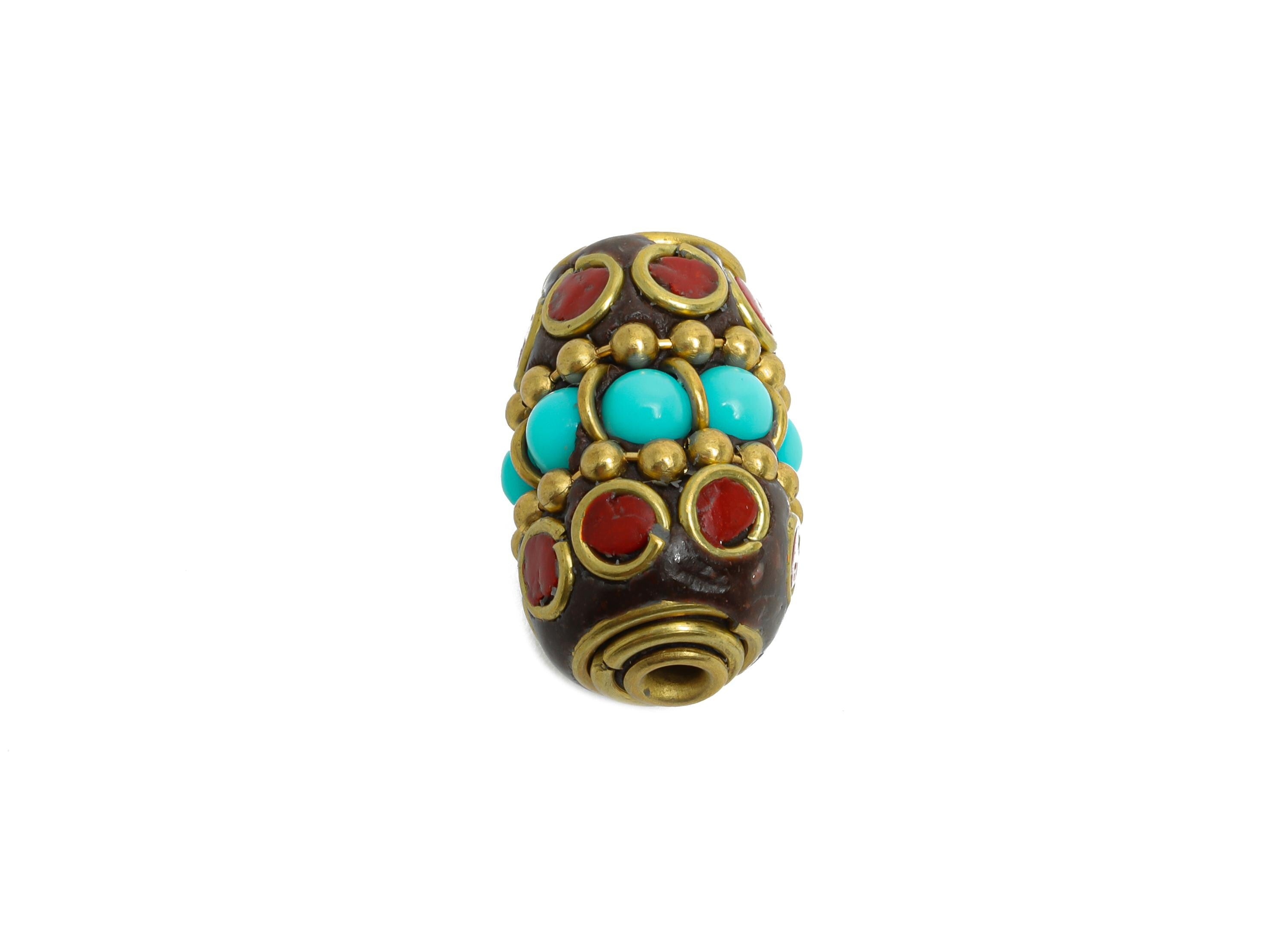 Bohemian Craft Bead - Nepalese/Tibetan Space Handmade Bead - Ancient Art Brass - Vintage Artisan -Bracelet Bead - 19.55x12.1x3.5mm - RGP9882 - DOMEDBAZAAR