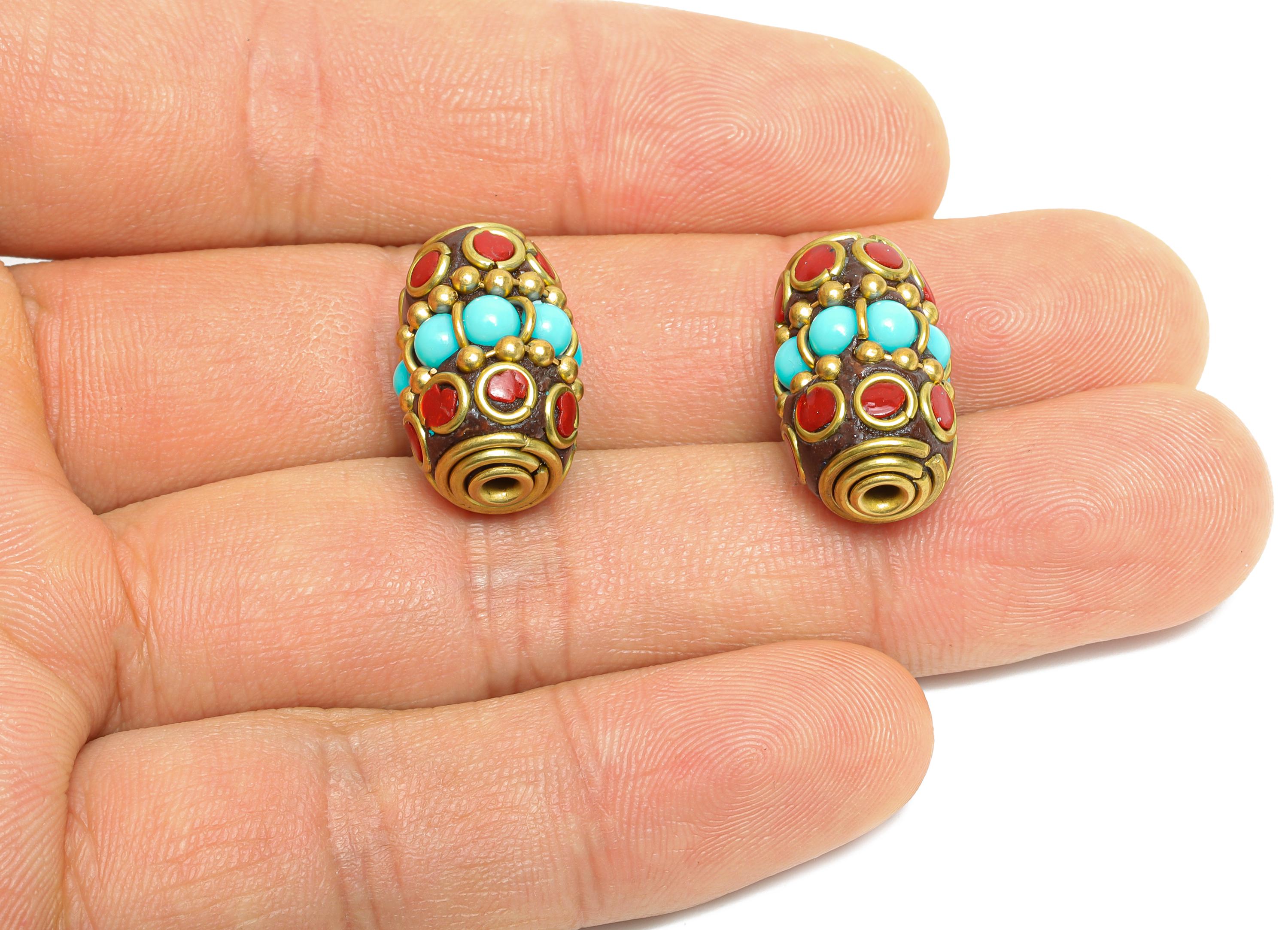 Bohemian Craft Bead - Nepalese/Tibetan Space Handmade Bead - Ancient Art Brass - Vintage Artisan -Bracelet Bead - 19.55x12.1x3.5mm - RGP9882 - DOMEDBAZAAR